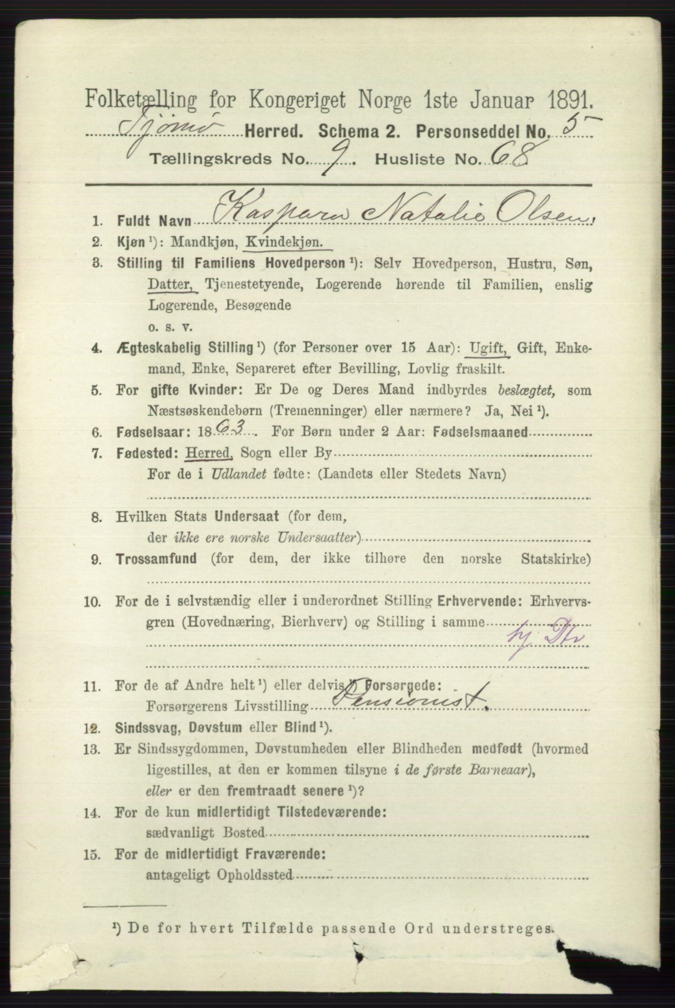 RA, 1891 census for 0723 Tjøme, 1891, p. 3622