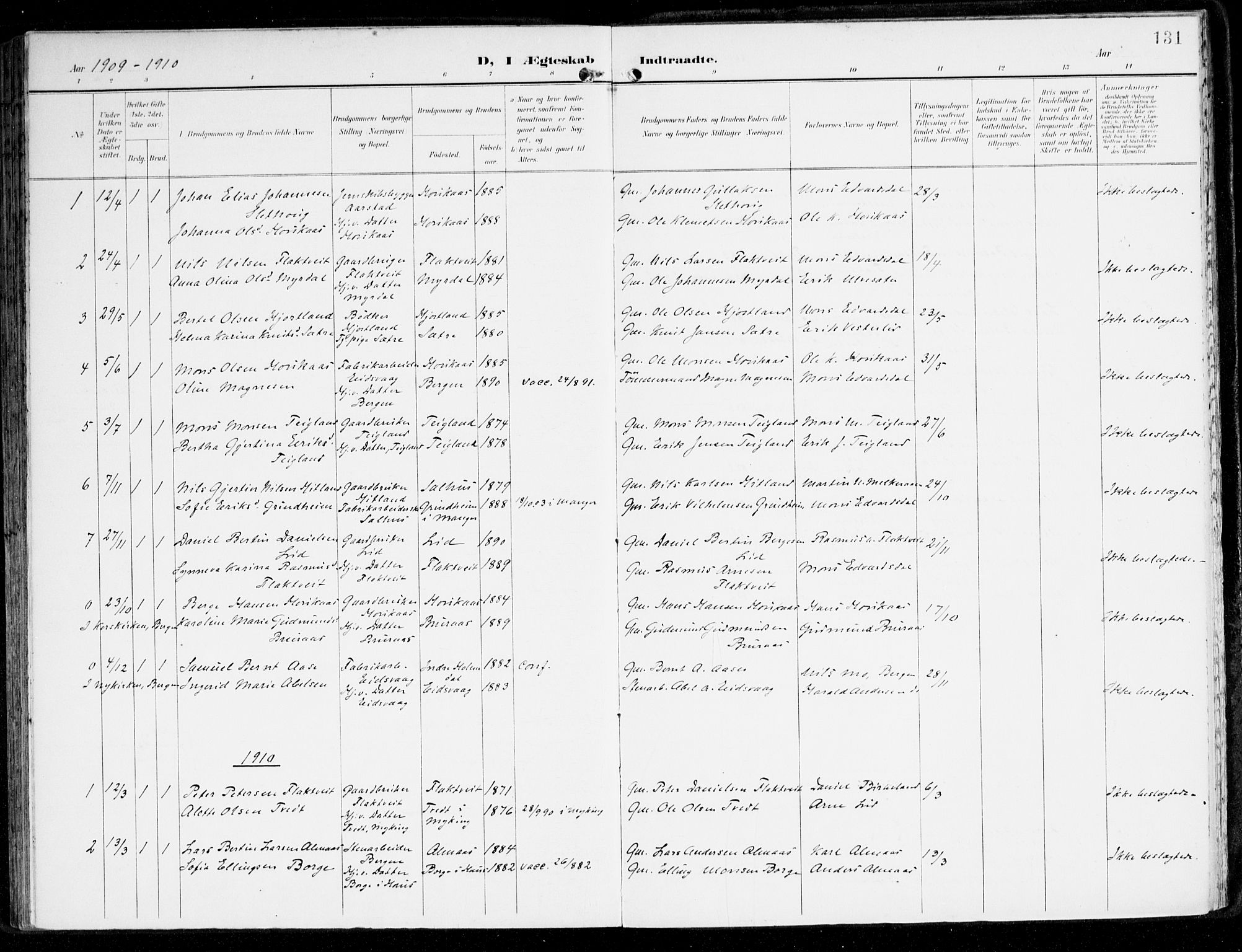Hamre sokneprestembete, SAB/A-75501/H/Ha/Haa/Haad/L0002: Parish register (official) no. D 2, 1899-1916, p. 131