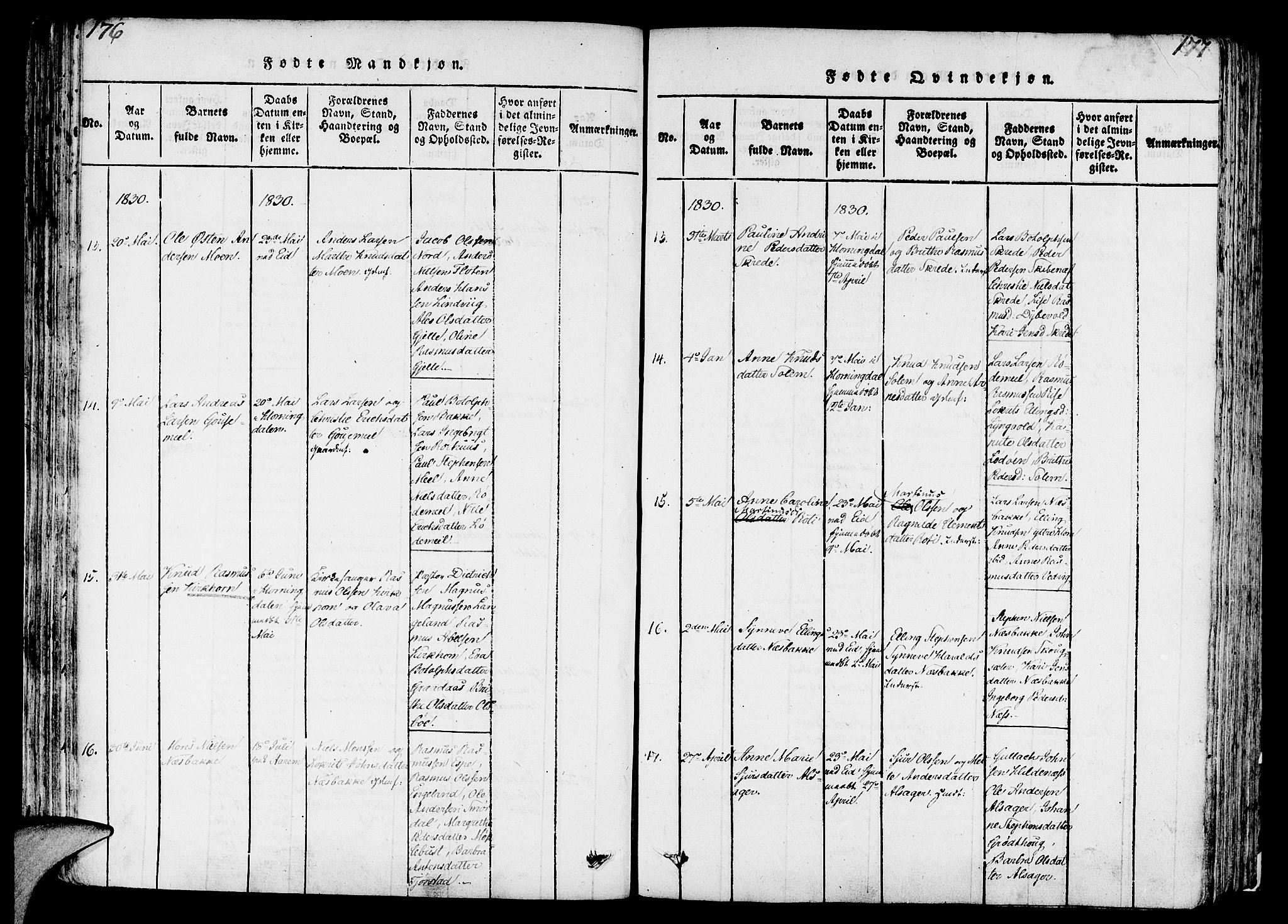 Eid sokneprestembete, AV/SAB-A-82301/H/Haa/Haaa/L0005: Parish register (official) no. A 5, 1816-1830, p. 176-177