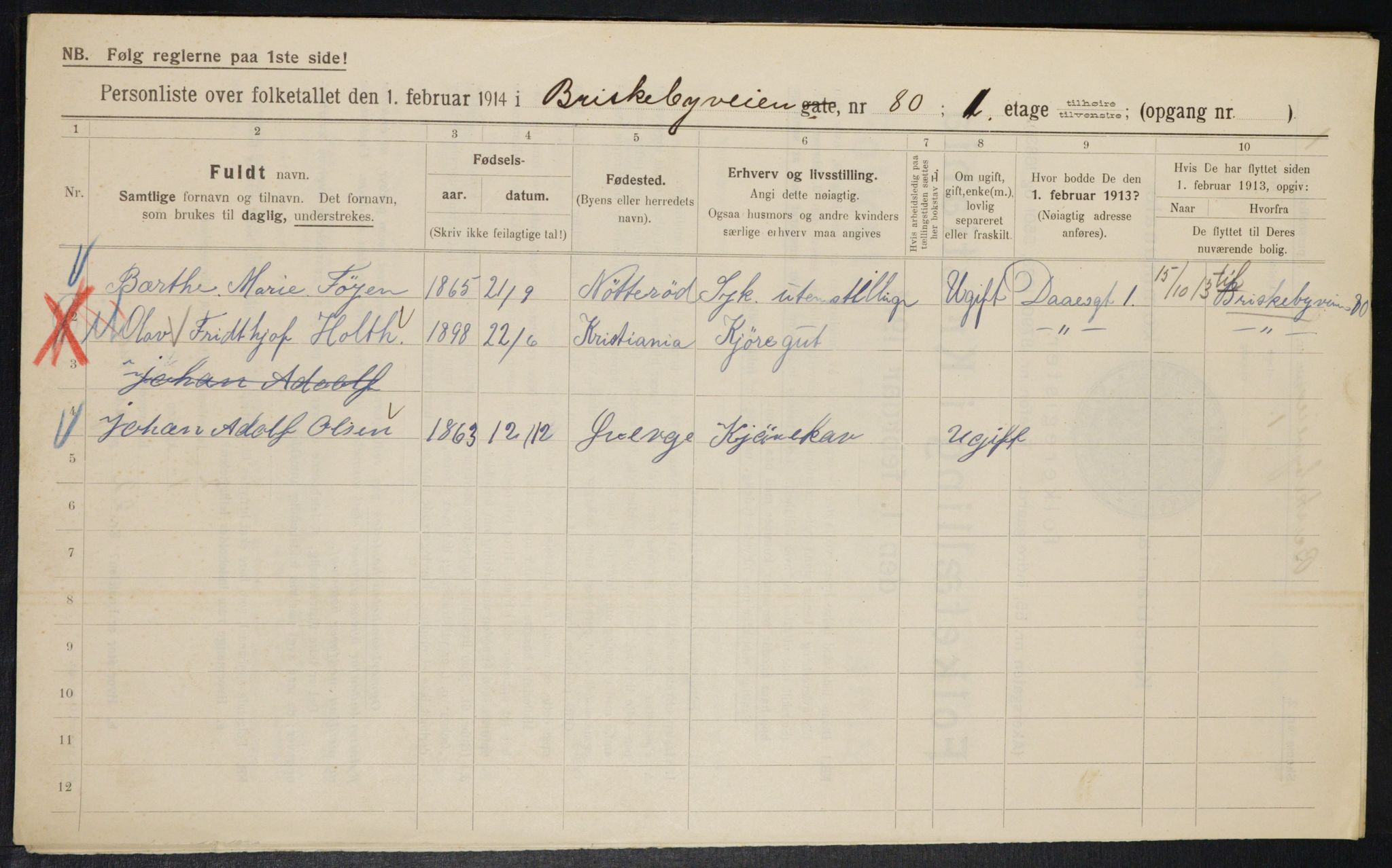 OBA, Municipal Census 1914 for Kristiania, 1914, p. 9626