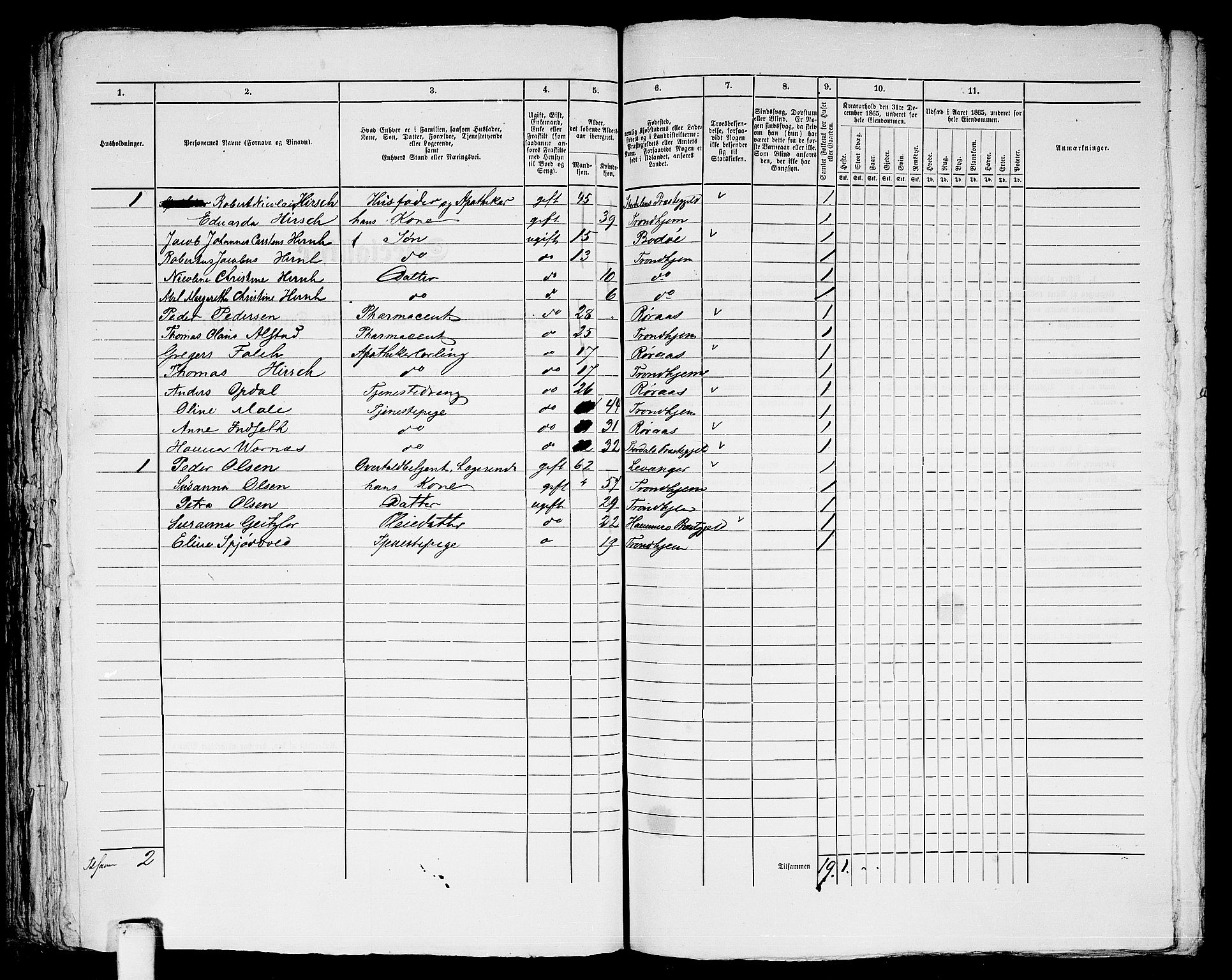 RA, 1865 census for Trondheim, 1865, p. 872