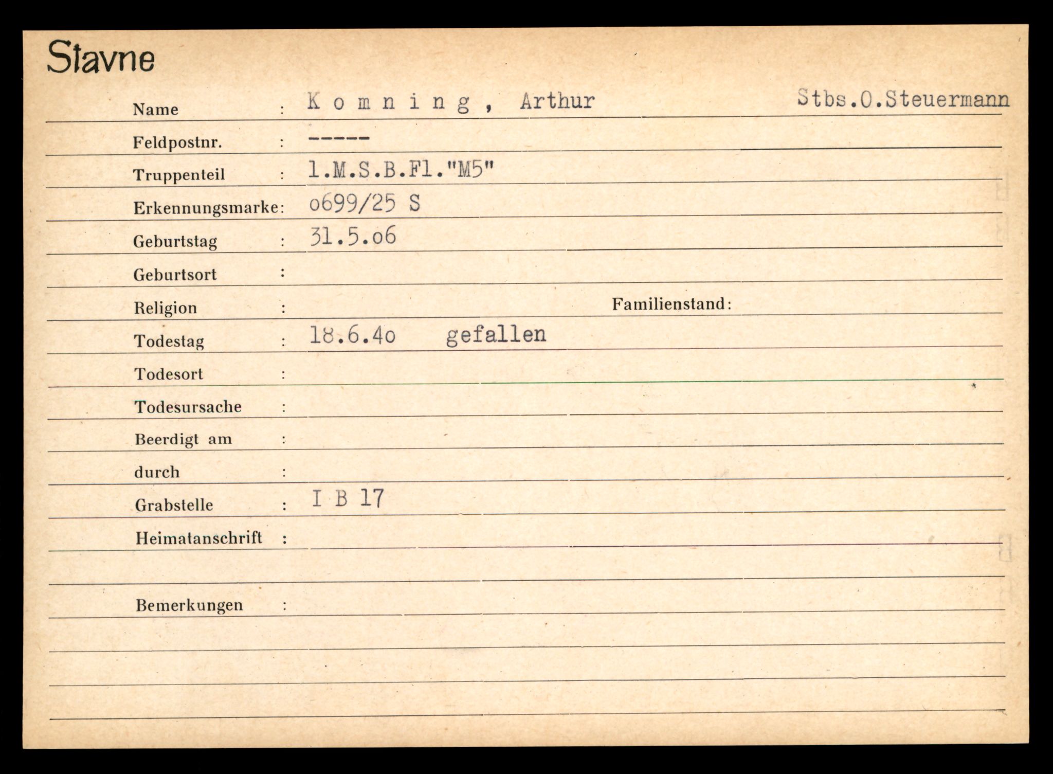 Distriktskontoret for krigsgraver, AV/SAT-A-5030/E/L0003: Kasett/kartotek over tysk Krigskirkegård Stavne, 1945, p. 717