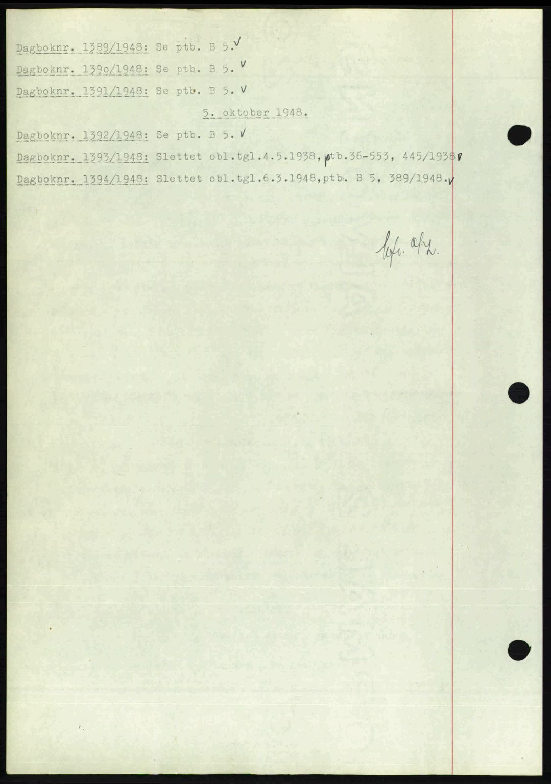Nedenes sorenskriveri, SAK/1221-0006/G/Gb/Gba/L0059: Mortgage book no. A11, 1948-1948, Diary no: : 1389/1948
