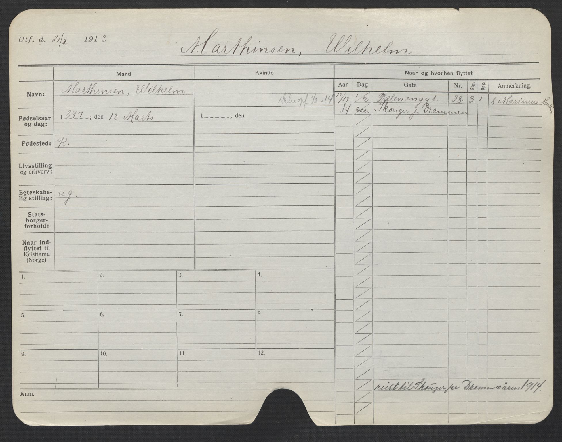 Oslo folkeregister, Registerkort, AV/SAO-A-11715/F/Fa/Fac/L0007: Menn, 1906-1914, p. 614a