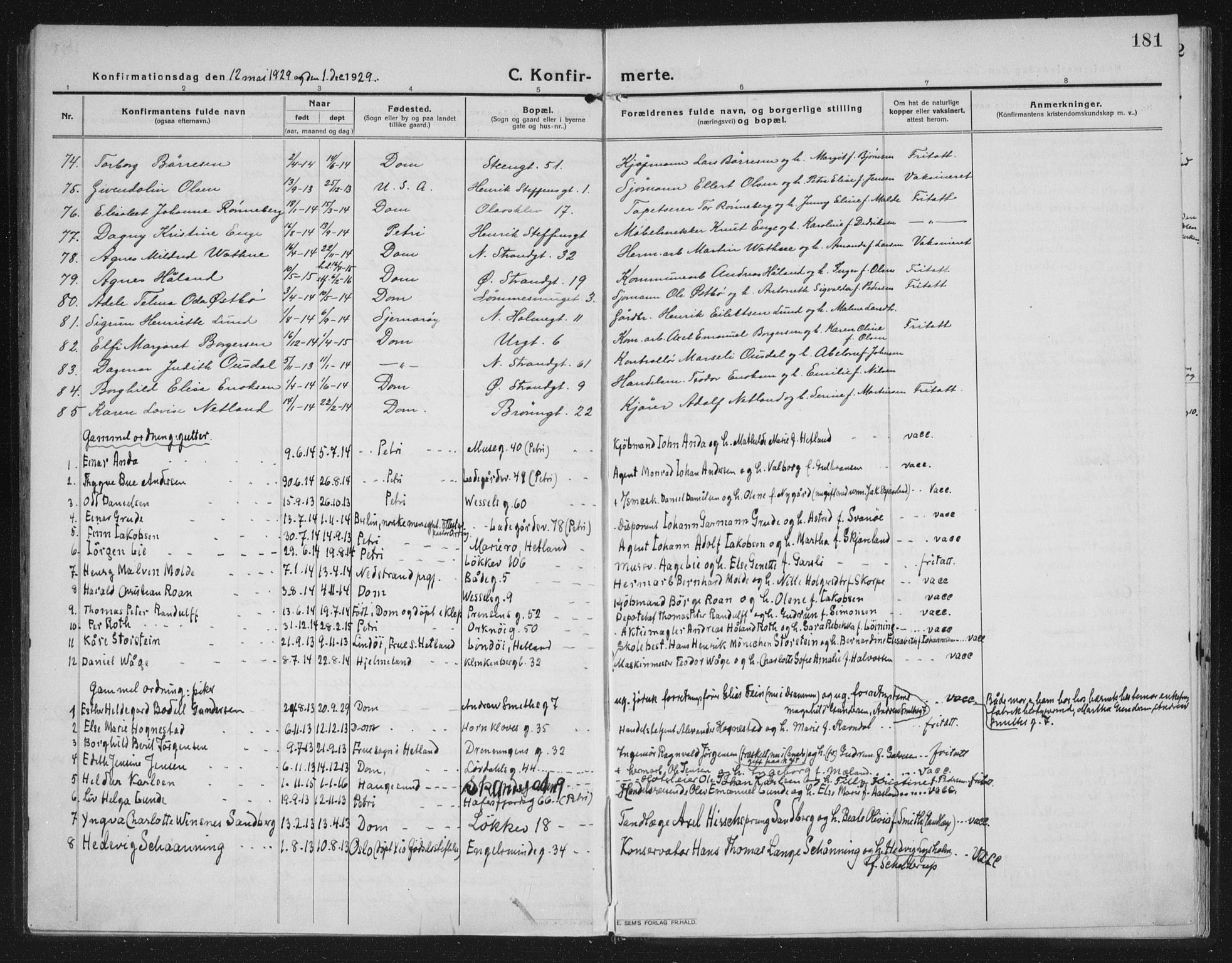 Domkirken sokneprestkontor, AV/SAST-A-101812/002/A/L0019: Parish register (official) no. A 35, 1916-1932, p. 181