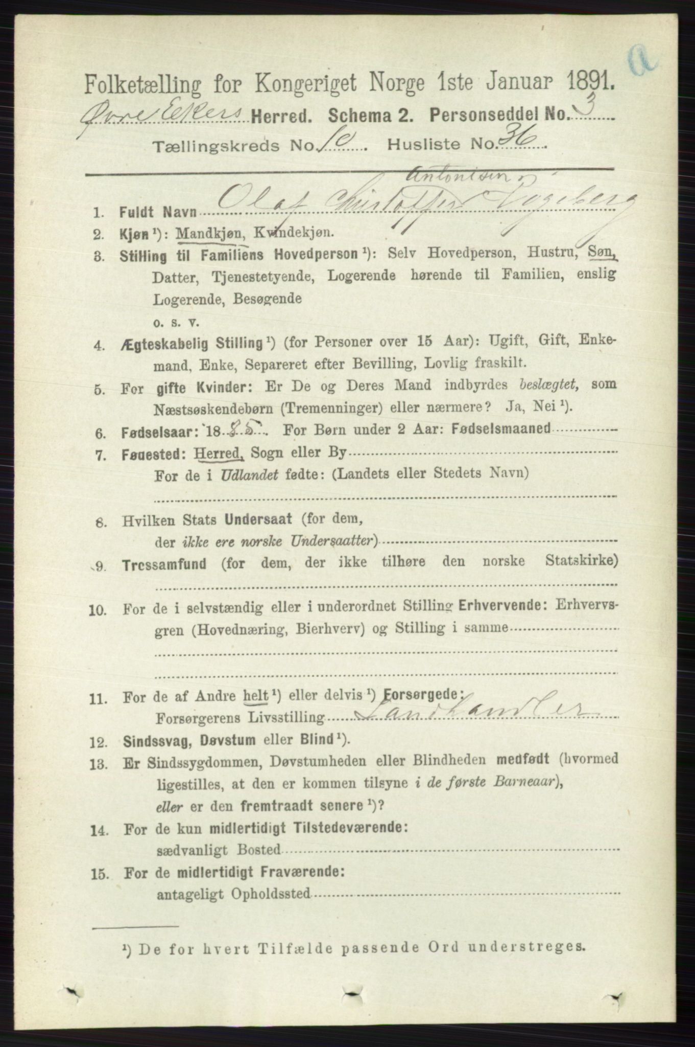 RA, 1891 census for 0624 Øvre Eiker, 1891, p. 4232