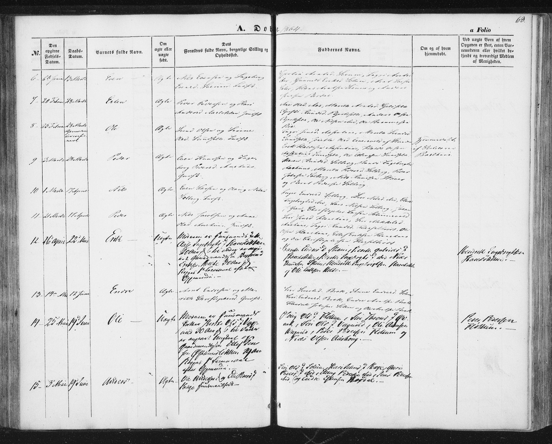 Ministerialprotokoller, klokkerbøker og fødselsregistre - Sør-Trøndelag, SAT/A-1456/689/L1038: Parish register (official) no. 689A03, 1848-1872, p. 63