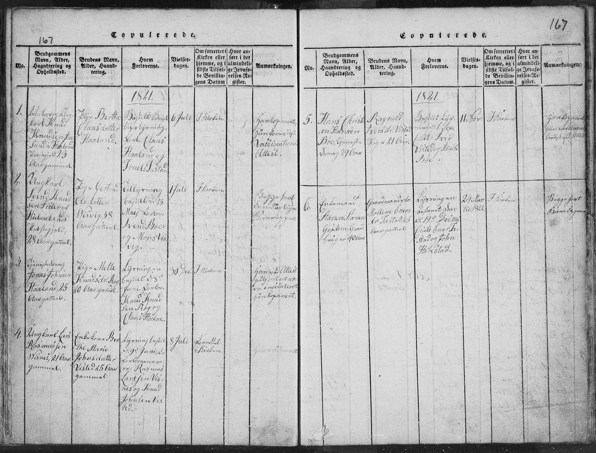 Hetland sokneprestkontor, AV/SAST-A-101826/30/30BA/L0001: Parish register (official) no. A 1, 1816-1856, p. 167