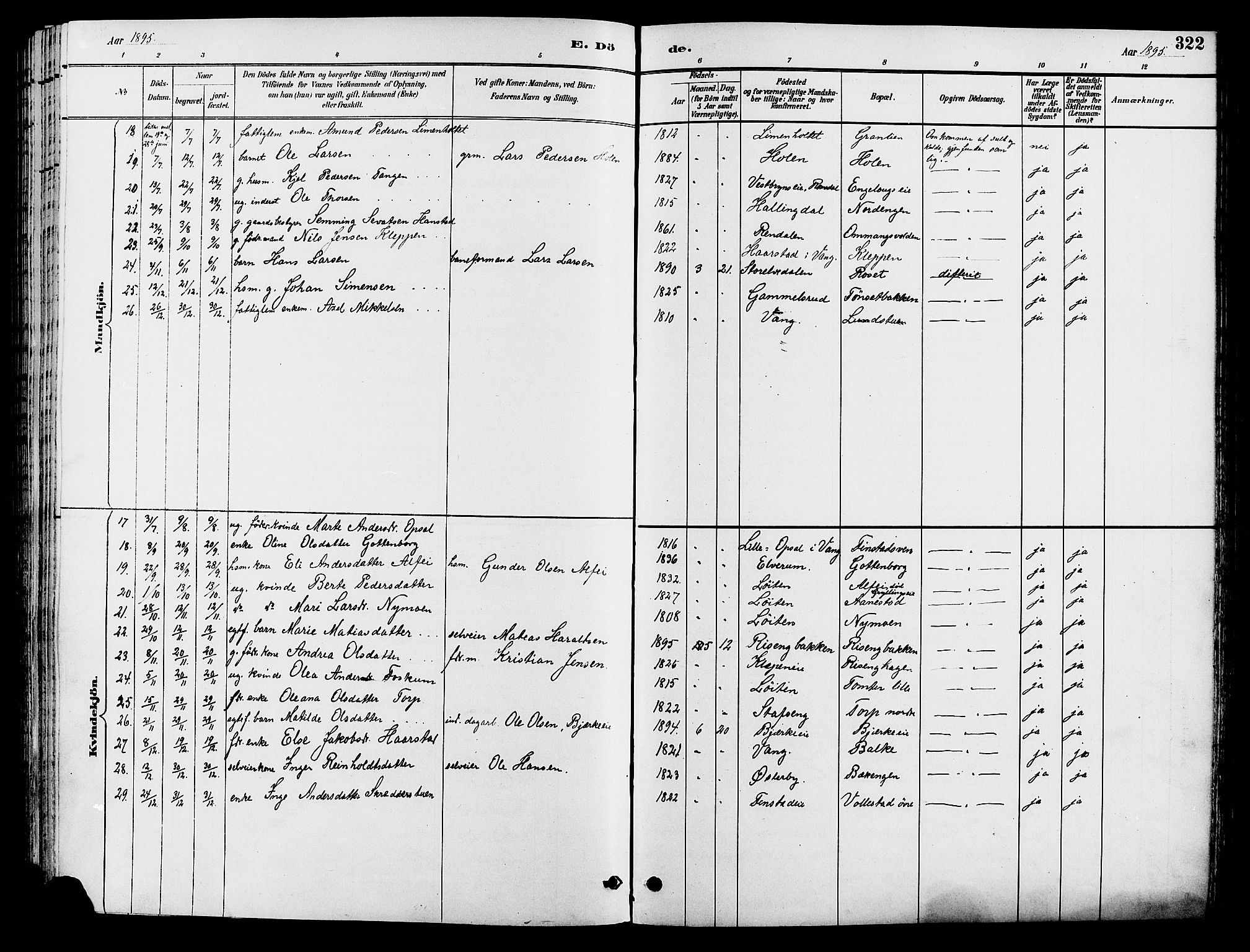 Løten prestekontor, AV/SAH-PREST-022/L/La/L0006: Parish register (copy) no. 6, 1892-1909, p. 322