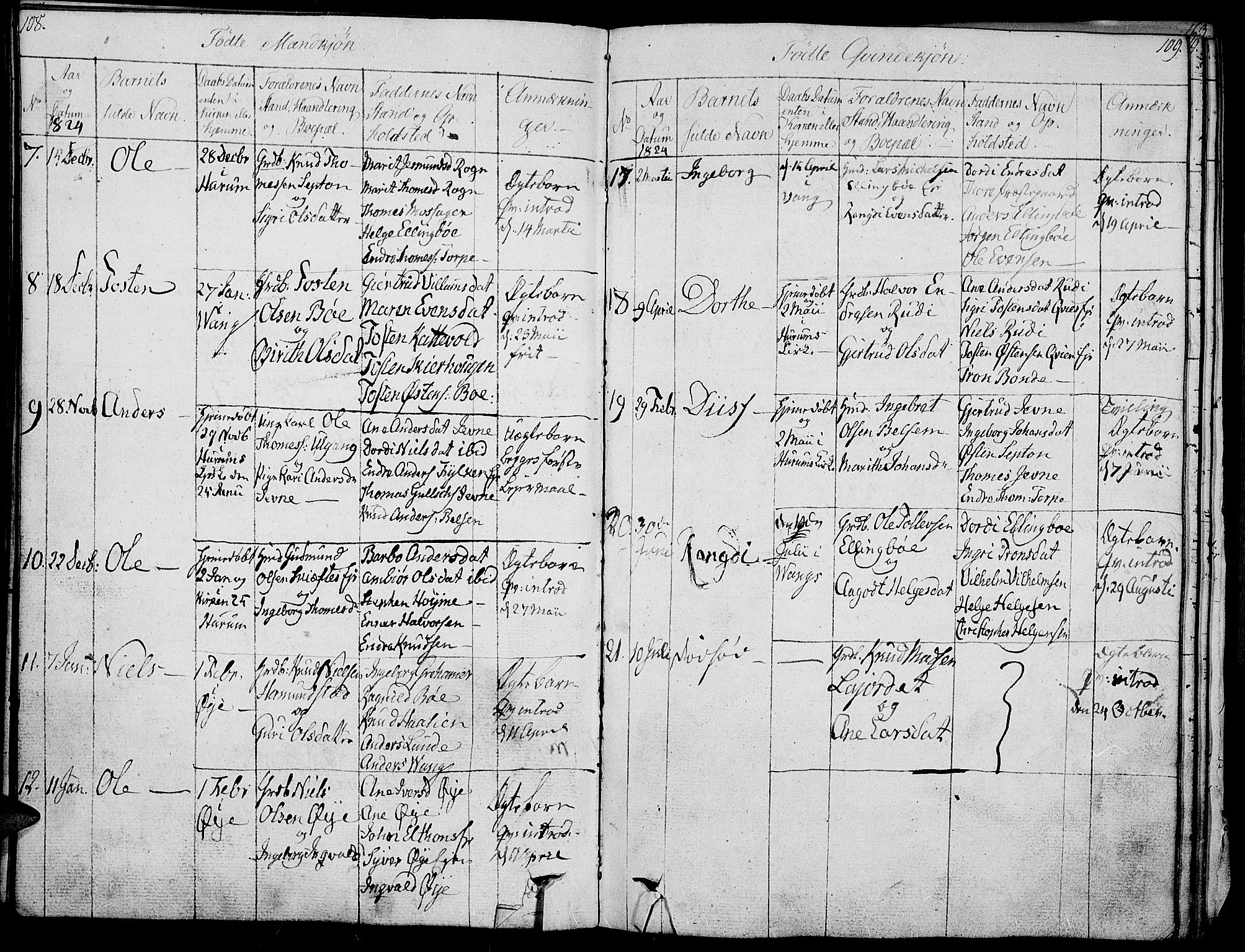 Vang prestekontor, Valdres, SAH/PREST-140/H/Ha/L0003: Parish register (official) no. 3, 1809-1831, p. 108-109