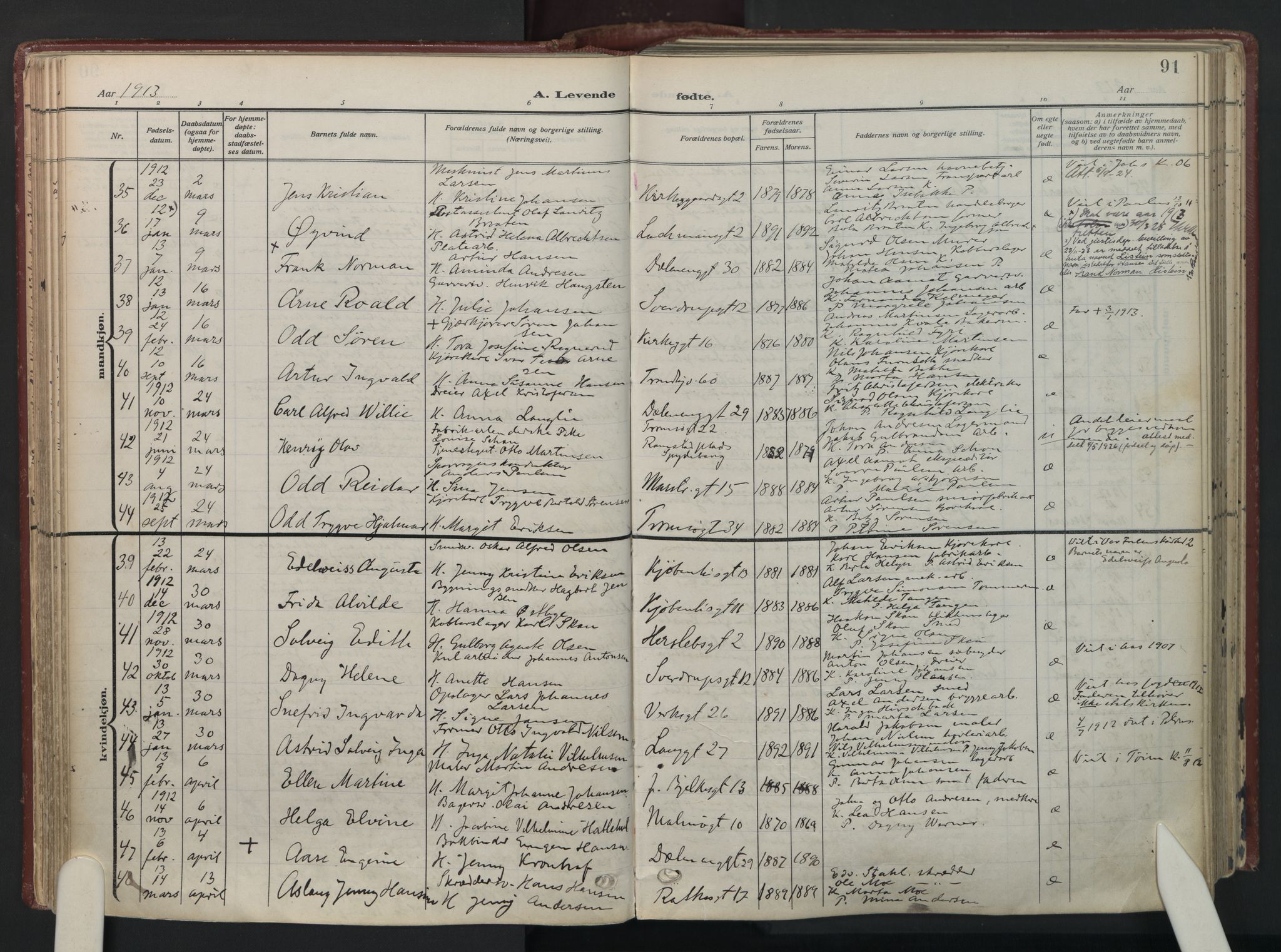Petrus prestekontor Kirkebøker, AV/SAO-A-10872/F/Fa/L0012: Parish register (official) no. I 12, 1909-1936, p. 91