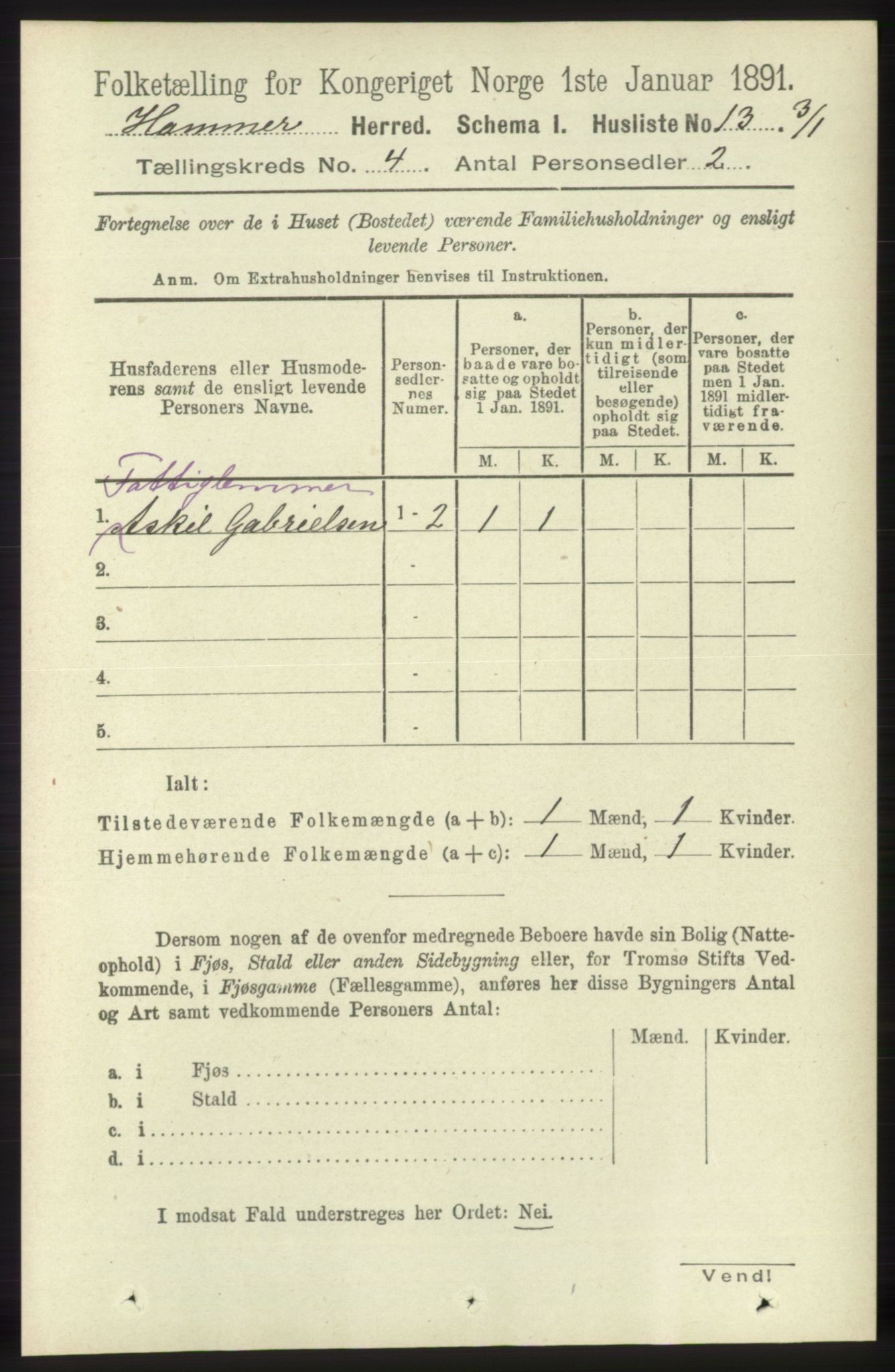 RA, 1891 census for 1254 Hamre, 1891, p. 904