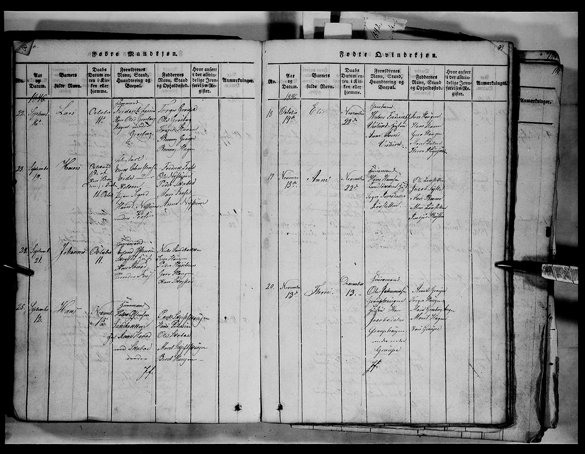 Fron prestekontor, SAH/PREST-078/H/Ha/Hab/L0003: Parish register (copy) no. 3, 1816-1850, p. 91