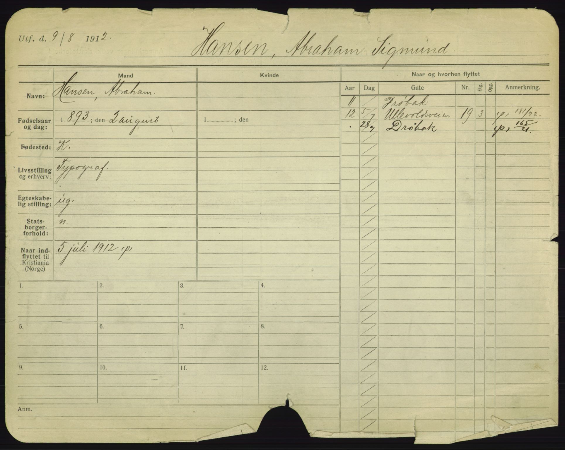 Oslo folkeregister, Registerkort, AV/SAO-A-11715/F/Fa/Fac/L0003: Menn, 1906-1914, p. 1195a