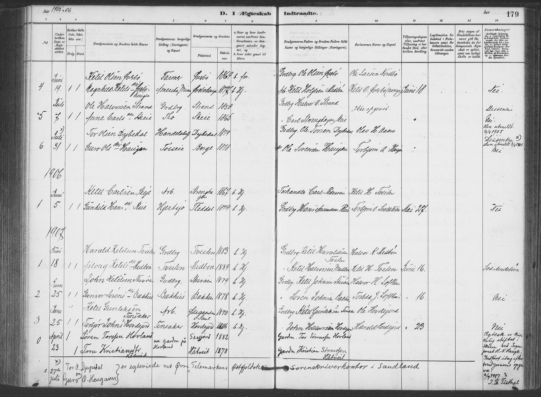 Hjartdal kirkebøker, SAKO/A-270/F/Fa/L0010: Parish register (official) no. I 10, 1880-1929, p. 179