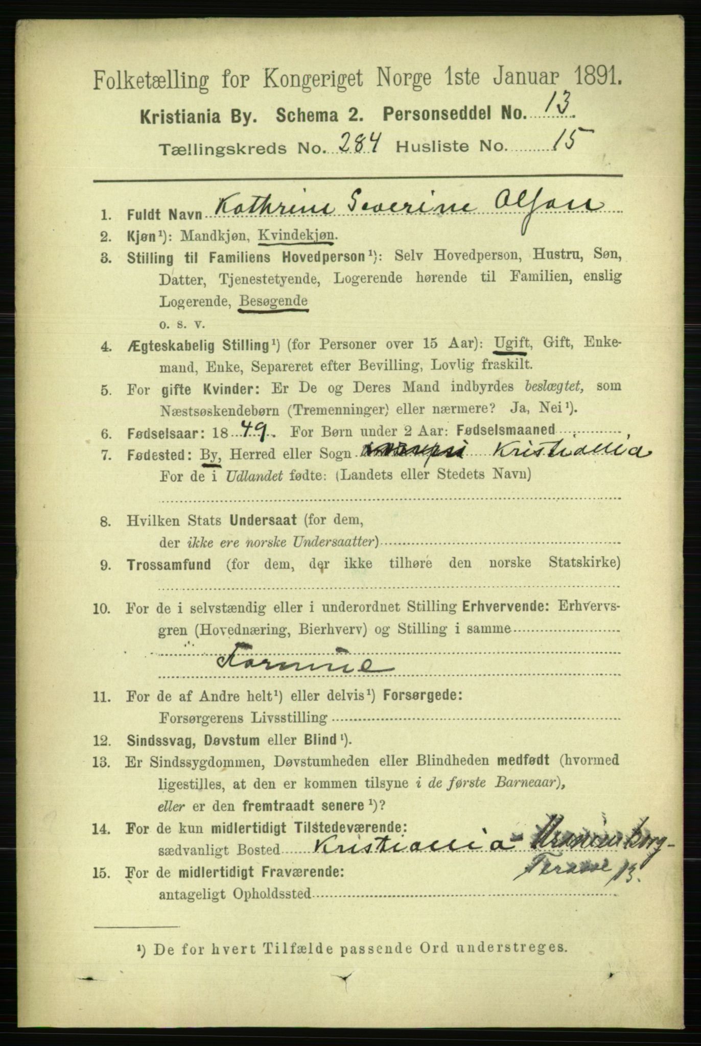 RA, 1891 census for 0301 Kristiania, 1891, p. 173810