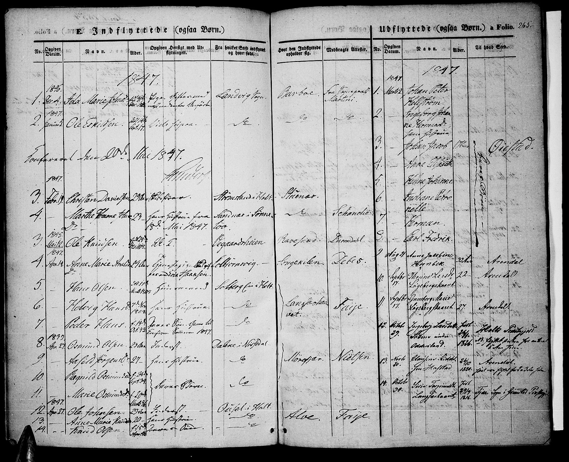 Tromøy sokneprestkontor, SAK/1111-0041/F/Fa/L0005: Parish register (official) no. A 5, 1847-1856, p. 265