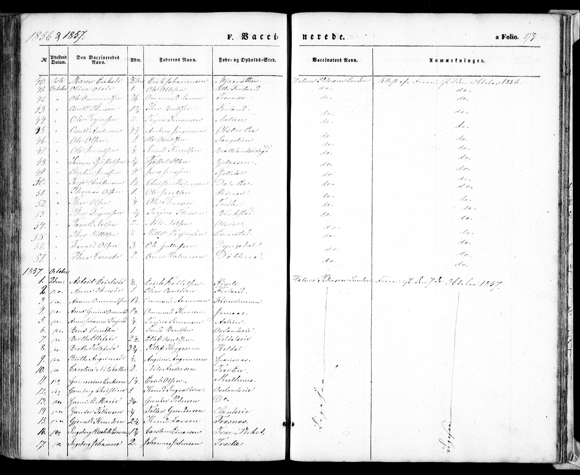 Froland sokneprestkontor, SAK/1111-0013/F/Fa/L0002: Parish register (official) no. A 2, 1845-1863, p. 279