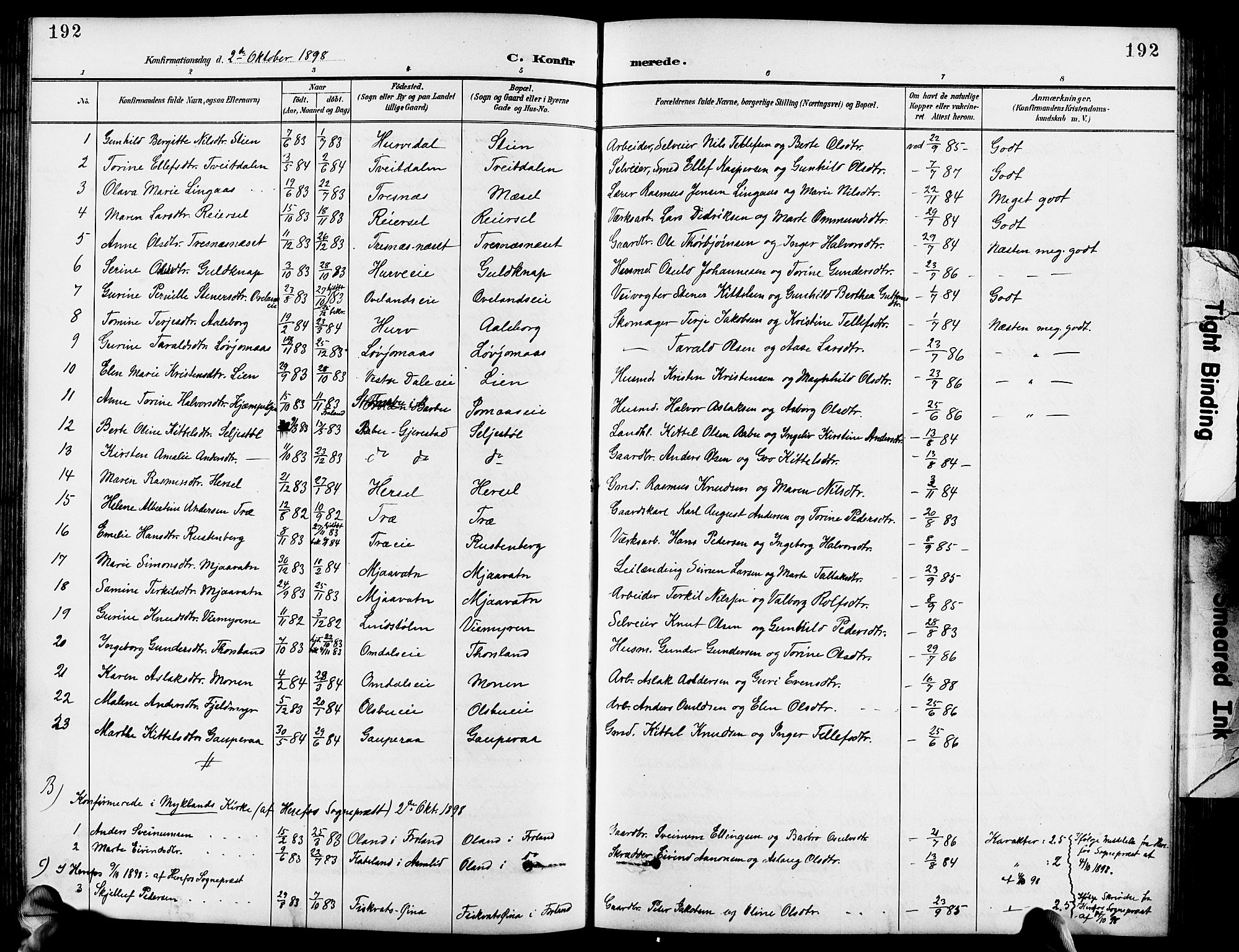 Froland sokneprestkontor, SAK/1111-0013/F/Fb/L0010: Parish register (copy) no. B 10, 1893-1920, p. 192