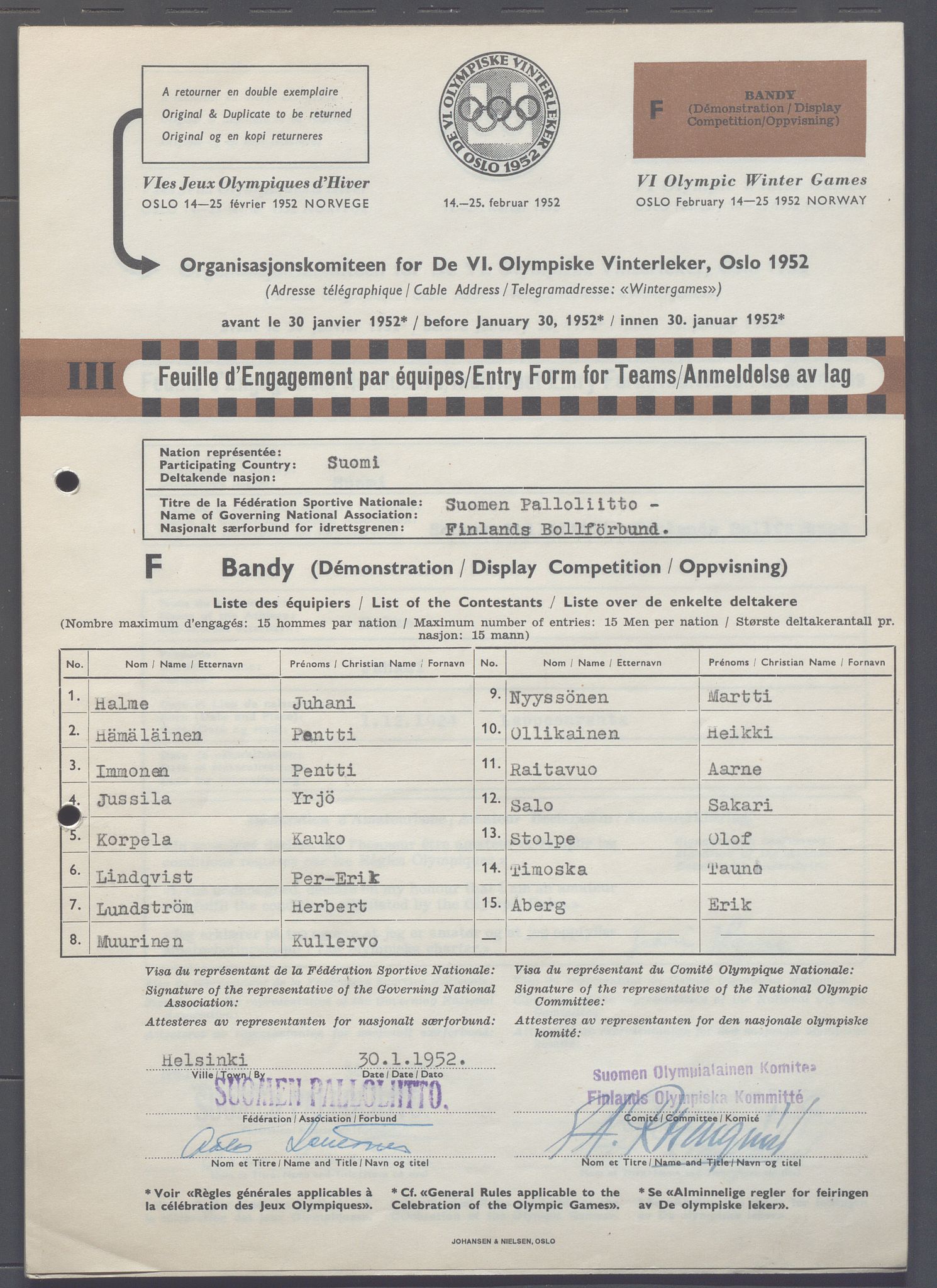 Organisasjonskomiteen for de VI. olympiske vinterleker, OBA/A-20130/H/Ha, 1951-1952, p. 1834