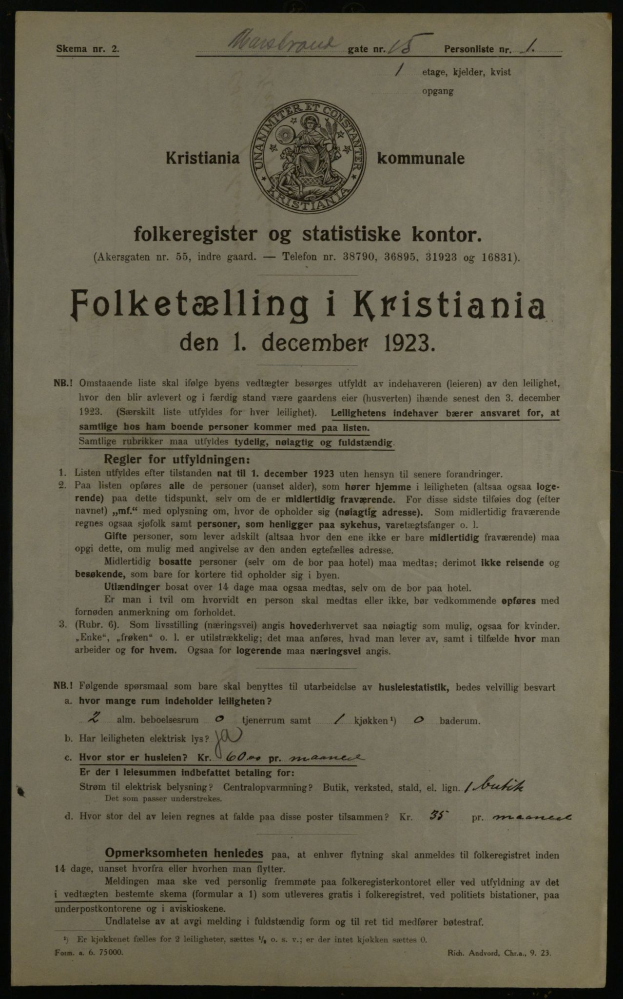 OBA, Municipal Census 1923 for Kristiania, 1923, p. 71666