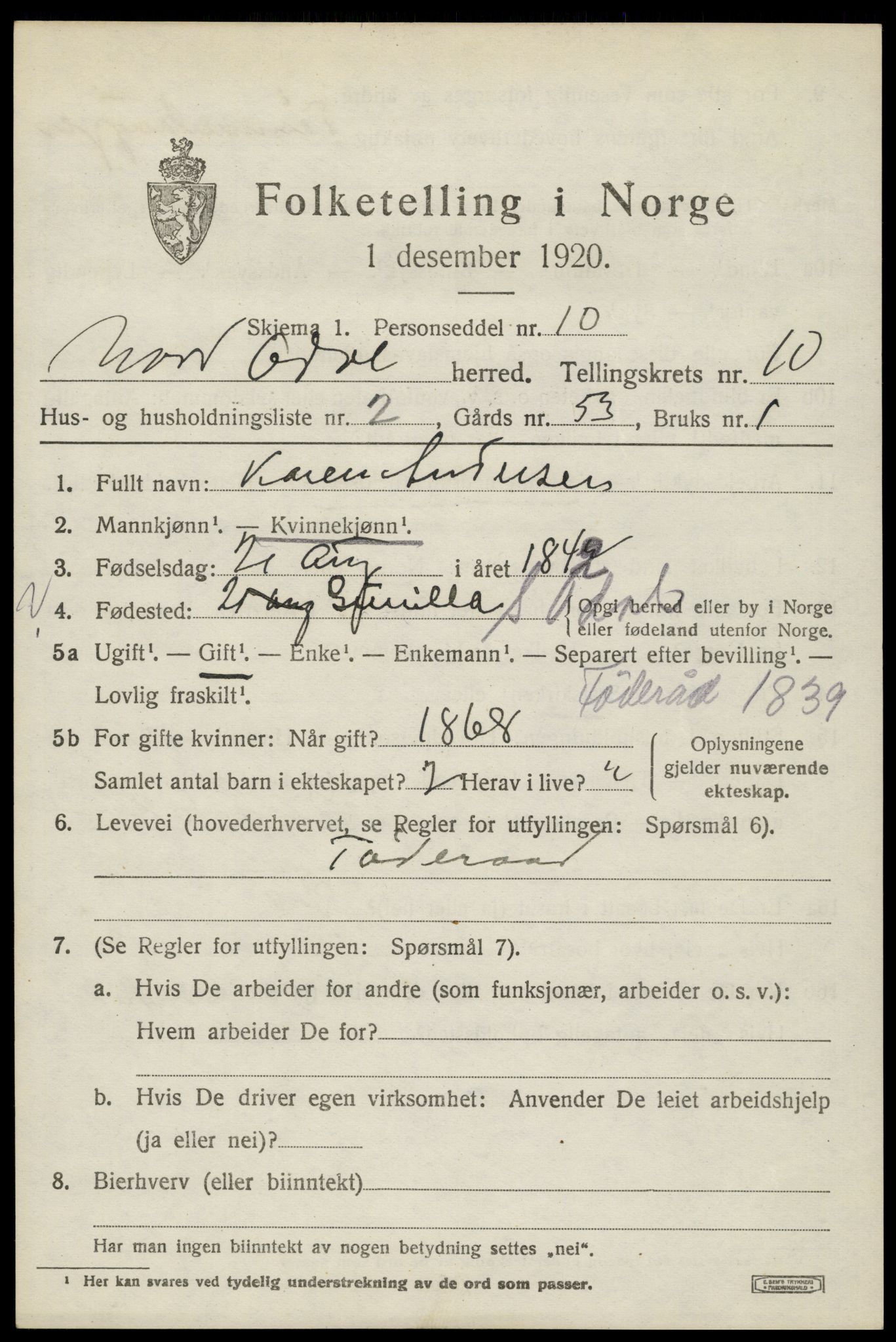 SAH, 1920 census for Nord-Odal, 1920, p. 10923