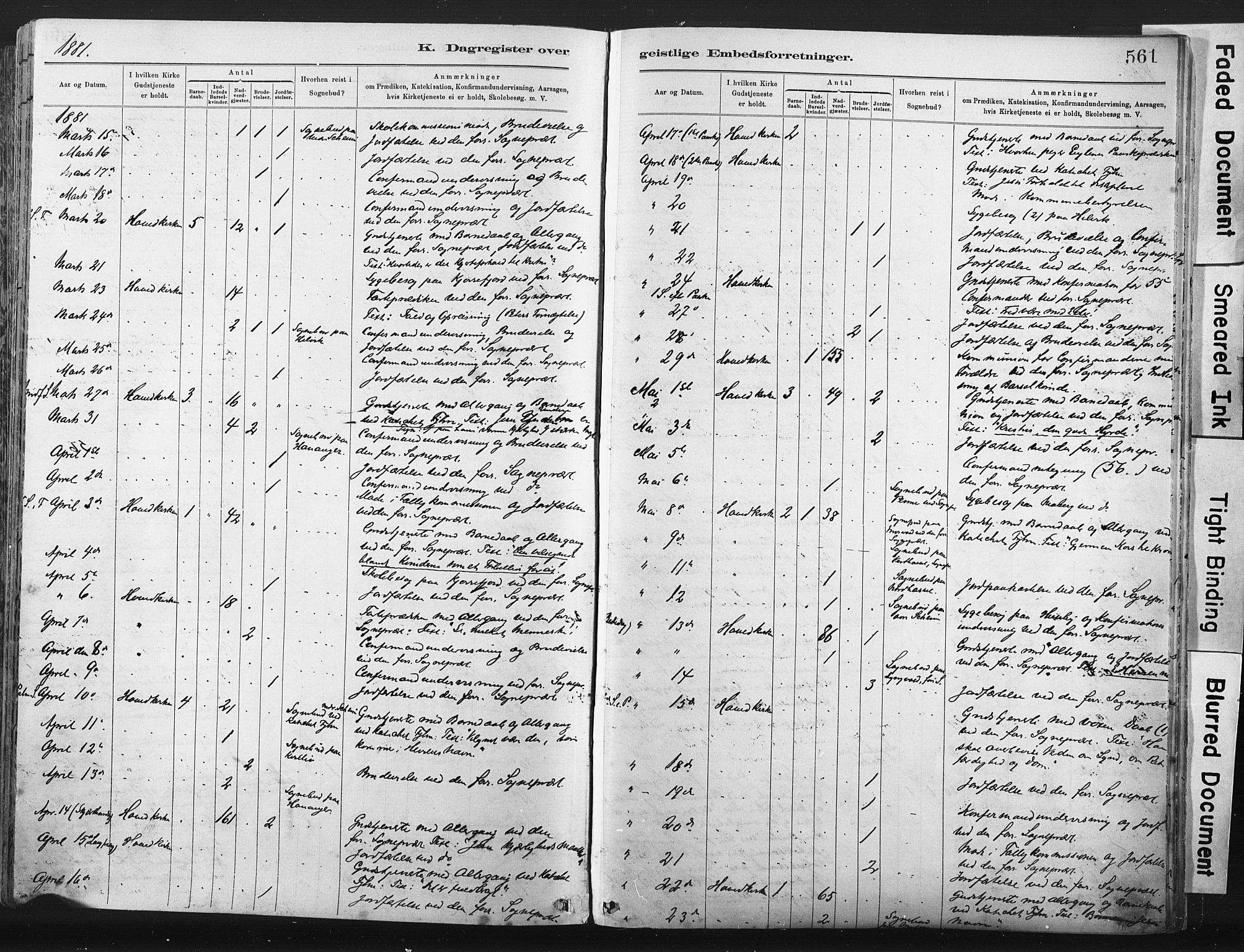 Lista sokneprestkontor, AV/SAK-1111-0027/F/Fa/L0012: Parish register (official) no. A 12, 1879-1903, p. 561