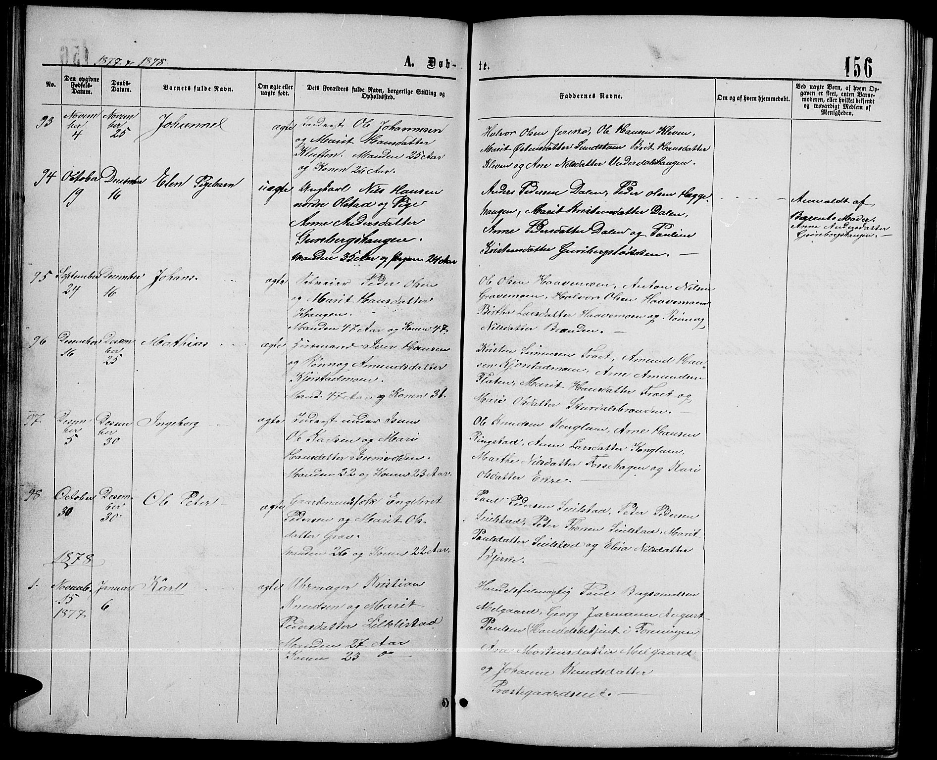 Sør-Fron prestekontor, SAH/PREST-010/H/Ha/Hab/L0002: Parish register (copy) no. 2, 1864-1883, p. 156