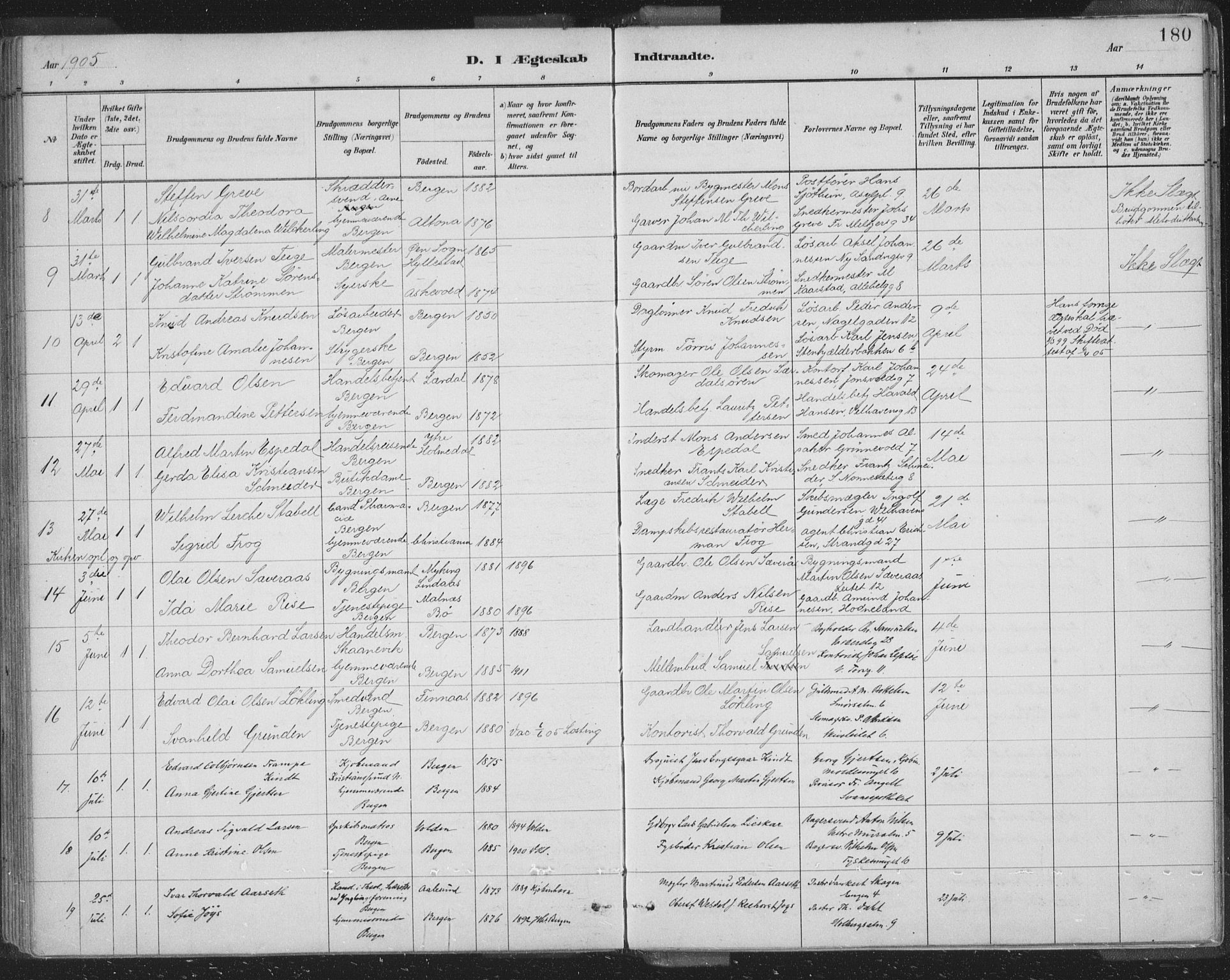 Domkirken sokneprestembete, AV/SAB-A-74801/H/Hab/L0032: Parish register (copy) no. D 4, 1880-1907, p. 180