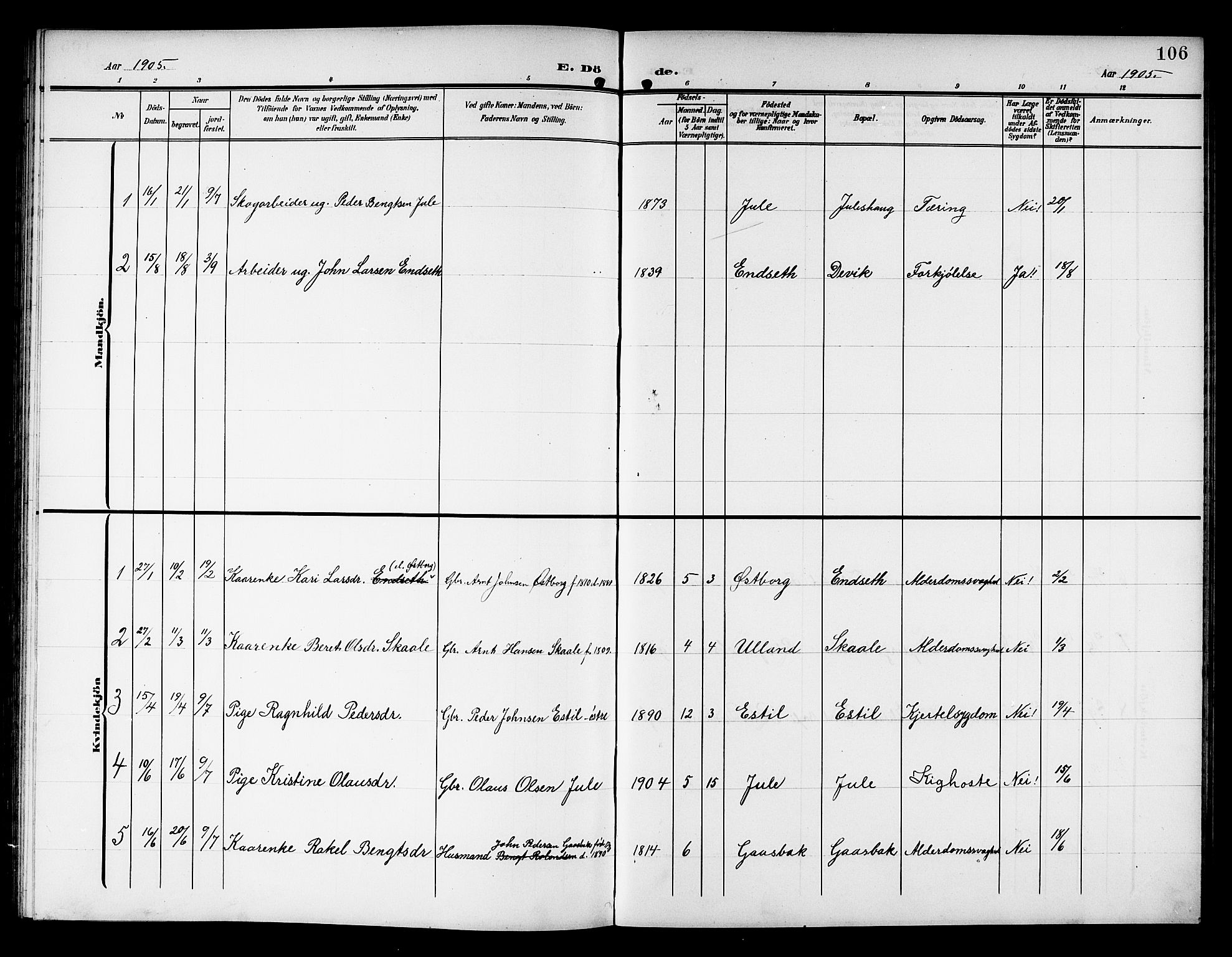 Ministerialprotokoller, klokkerbøker og fødselsregistre - Nord-Trøndelag, SAT/A-1458/757/L0506: Parish register (copy) no. 757C01, 1904-1922, p. 106