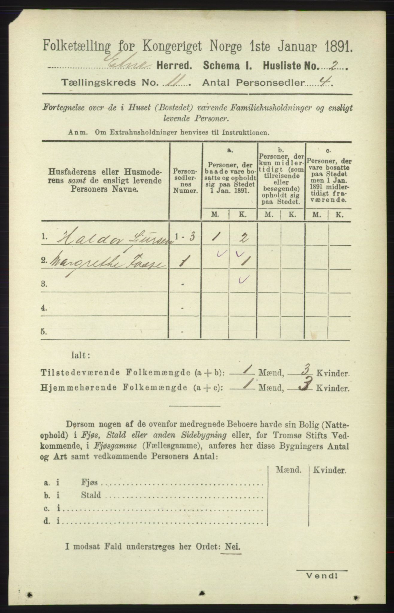 RA, 1891 census for 1211 Etne, 1891, p. 2204