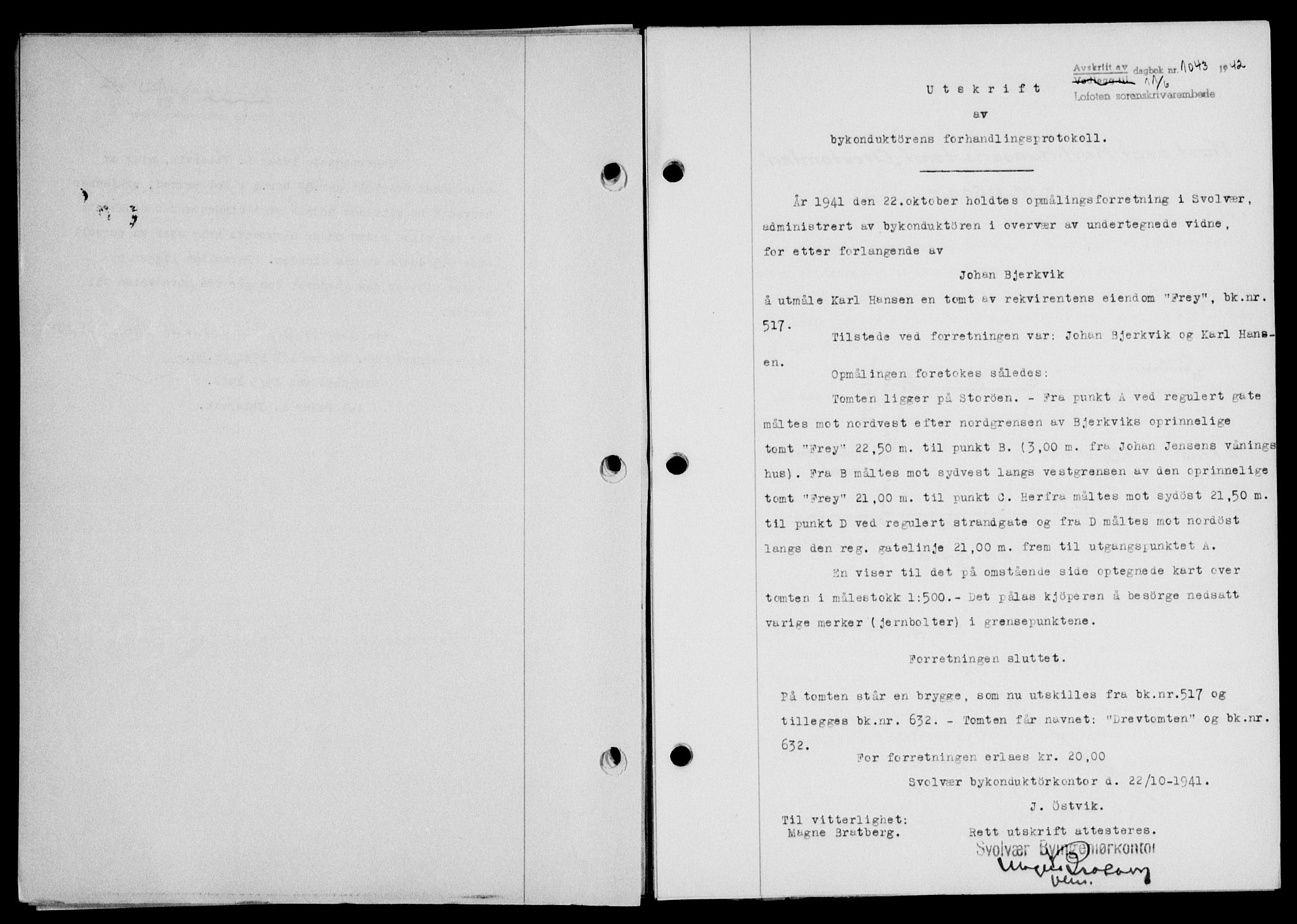 Lofoten sorenskriveri, SAT/A-0017/1/2/2C/L0010a: Mortgage book no. 10a, 1942-1943, Diary no: : 1043/1942