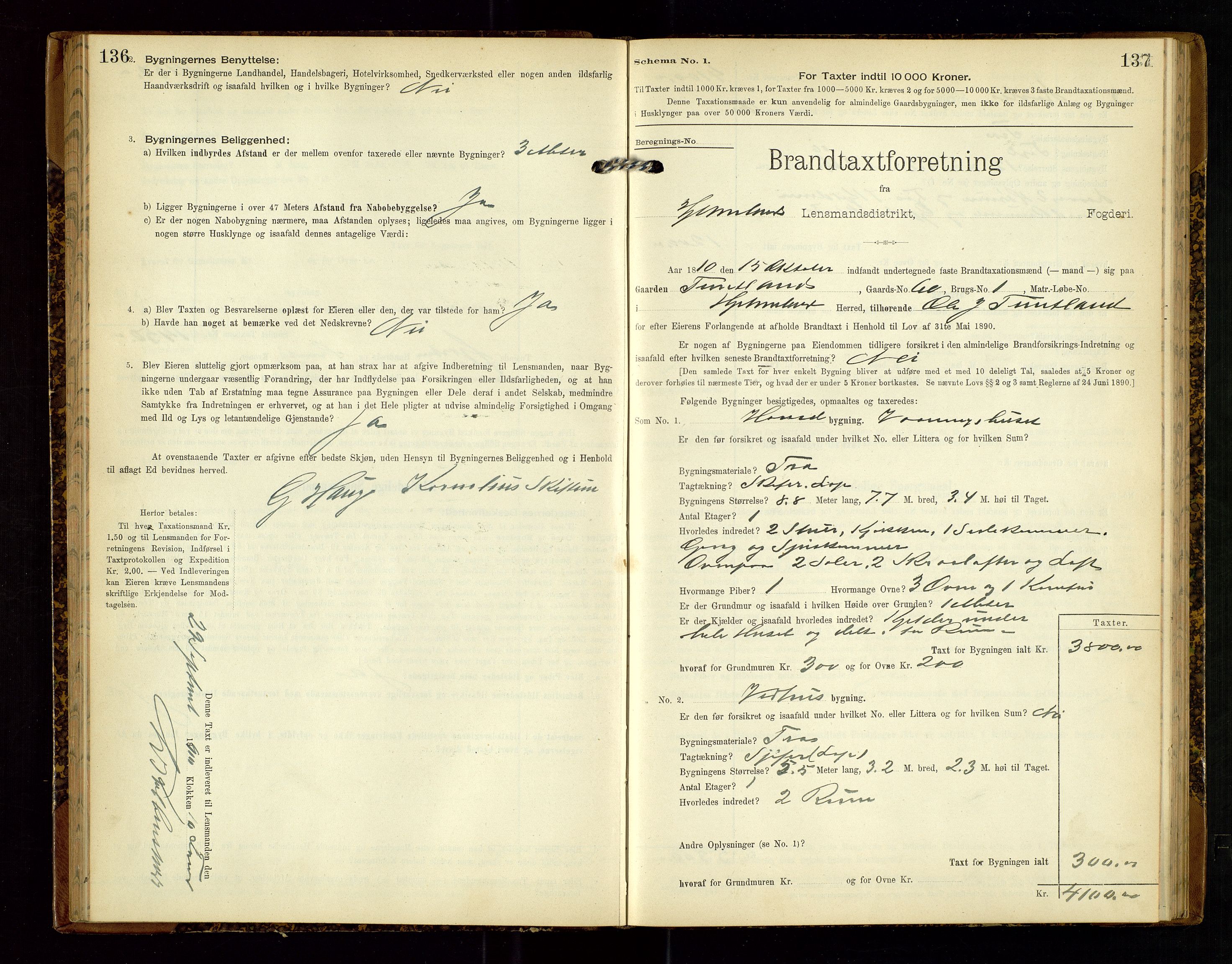 Hjelmeland lensmannskontor, AV/SAST-A-100439/Gob/L0002: "Brandtaxationsprotokol", 1904-1920, p. 136-137