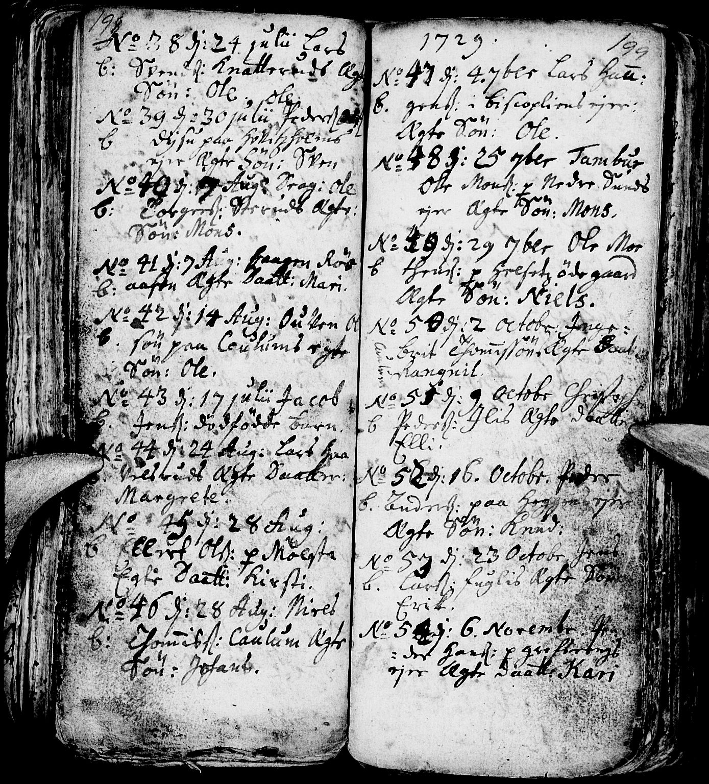 Nes prestekontor, Hedmark, AV/SAH-PREST-020/L/La/L0001: Parish register (copy) no. 1, 1663-1784, p. 198-199