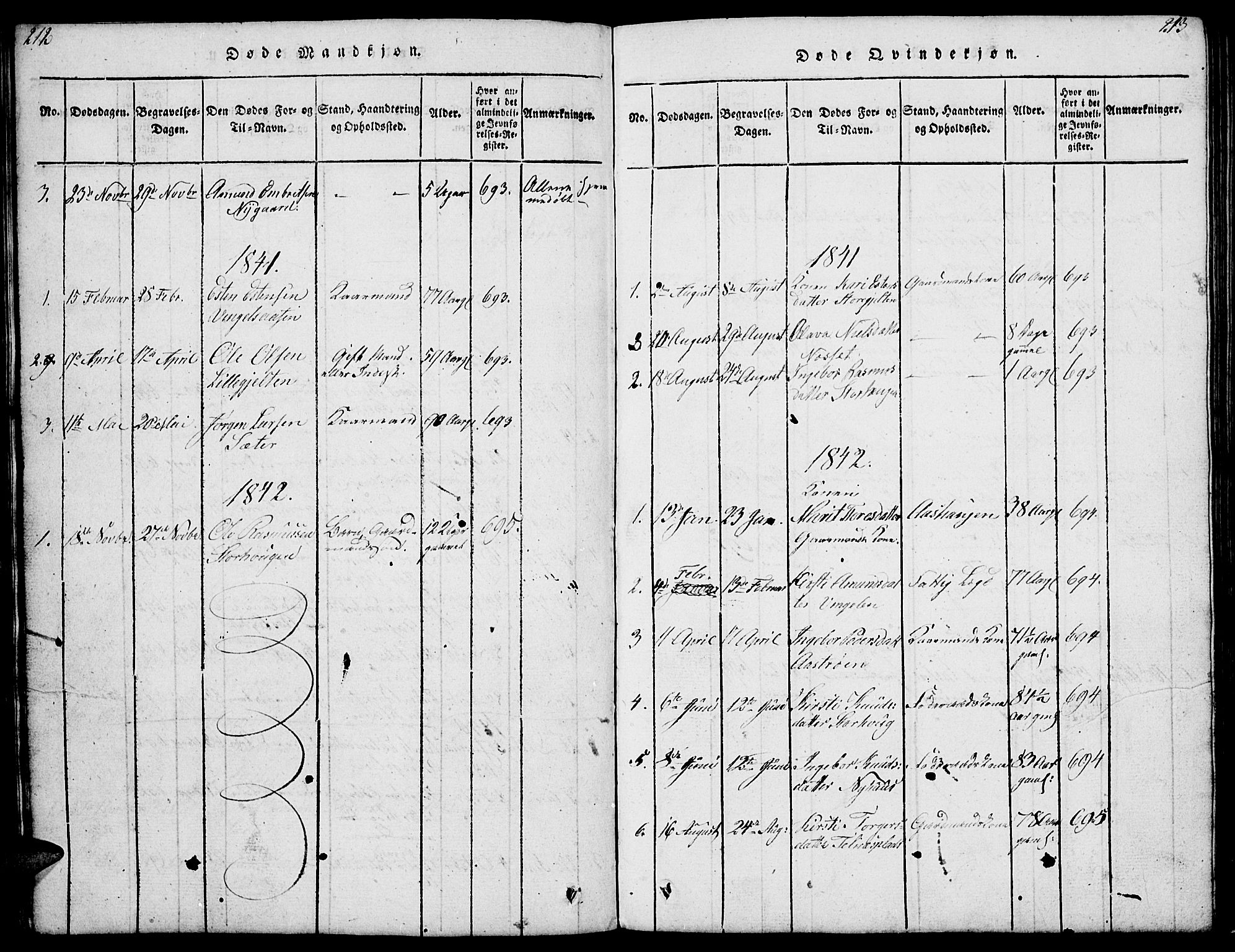 Tolga prestekontor, SAH/PREST-062/L/L0003: Parish register (copy) no. 3, 1815-1862, p. 212-213
