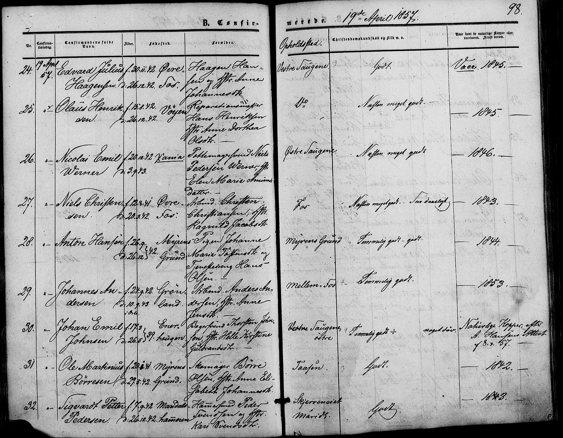 Vestre Aker prestekontor Kirkebøker, SAO/A-10025/F/Fa/L0001: Parish register (official) no. 1, 1853-1858, p. 98
