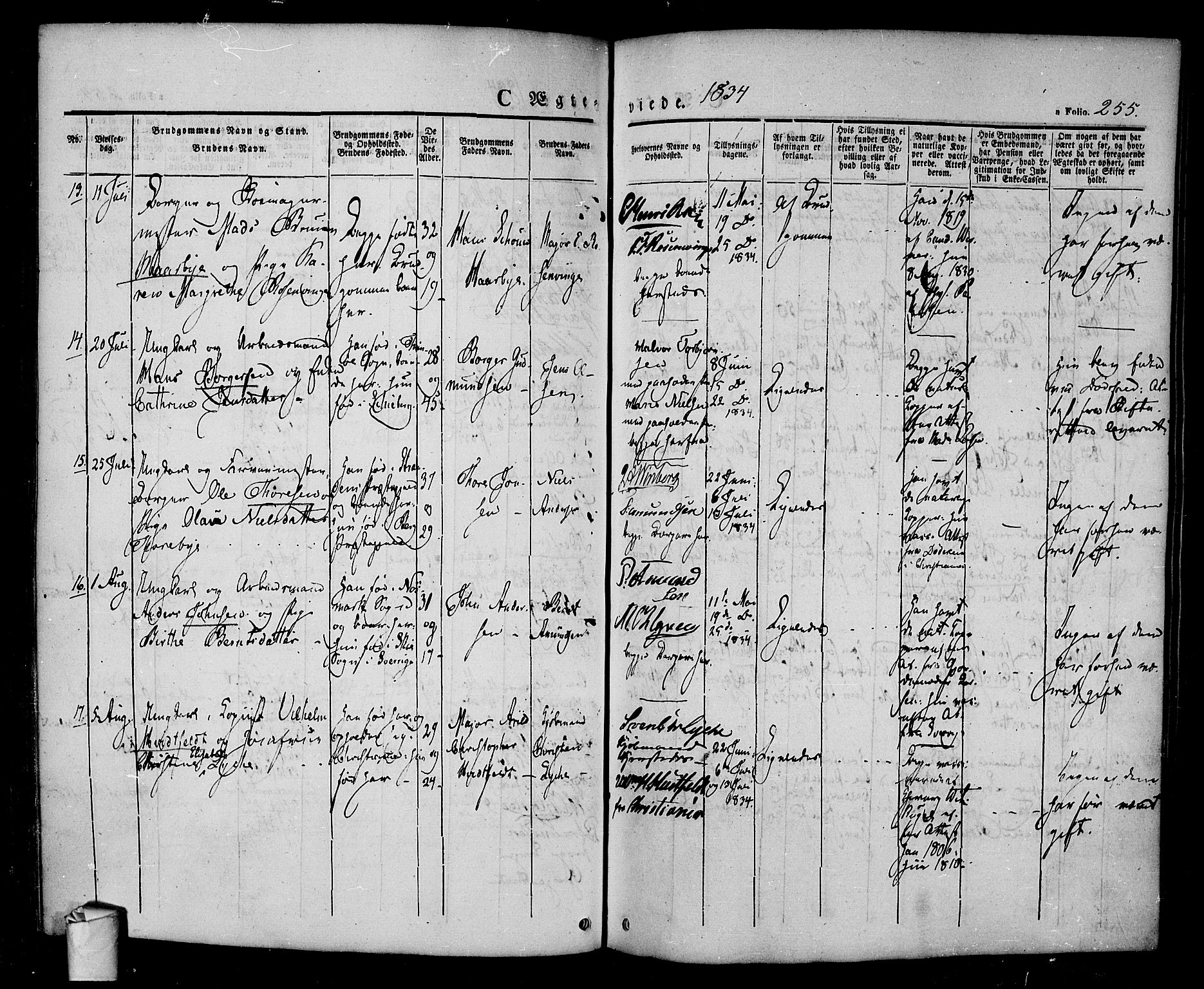 Halden prestekontor Kirkebøker, SAO/A-10909/F/Fa/L0005: Parish register (official) no. I 5, 1834-1845, p. 255