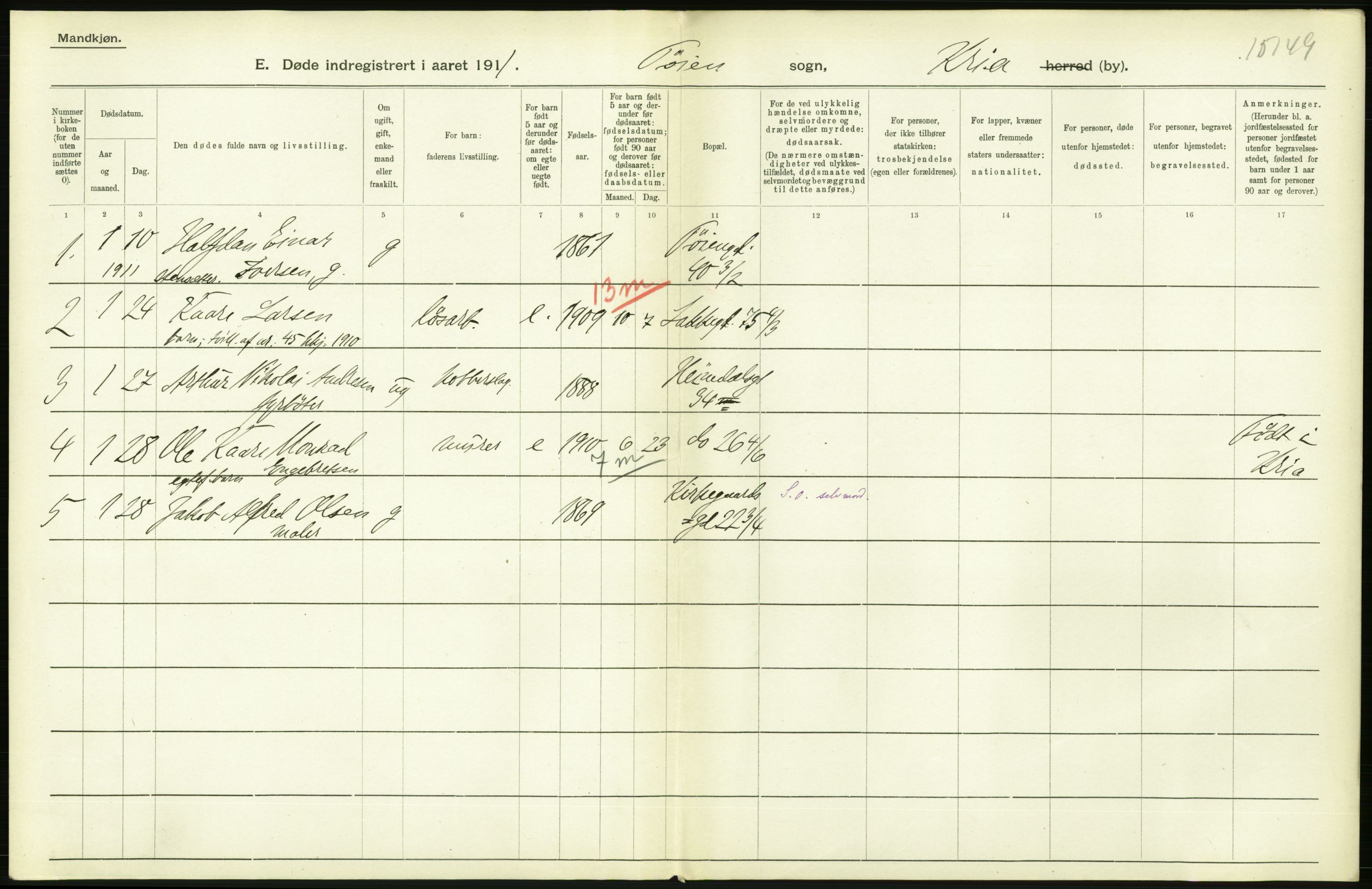 Statistisk sentralbyrå, Sosiodemografiske emner, Befolkning, AV/RA-S-2228/D/Df/Dfb/Dfba/L0009: Kristiania: Døde menn, 1911, p. 384