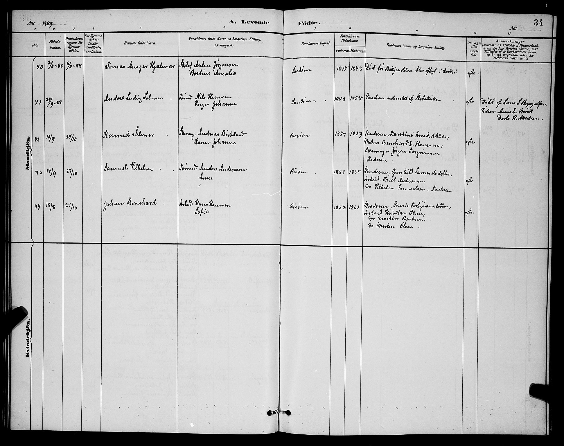 Dypvåg sokneprestkontor, AV/SAK-1111-0007/F/Fb/Fba/L0013: Parish register (copy) no. B 13, 1887-1900, p. 34