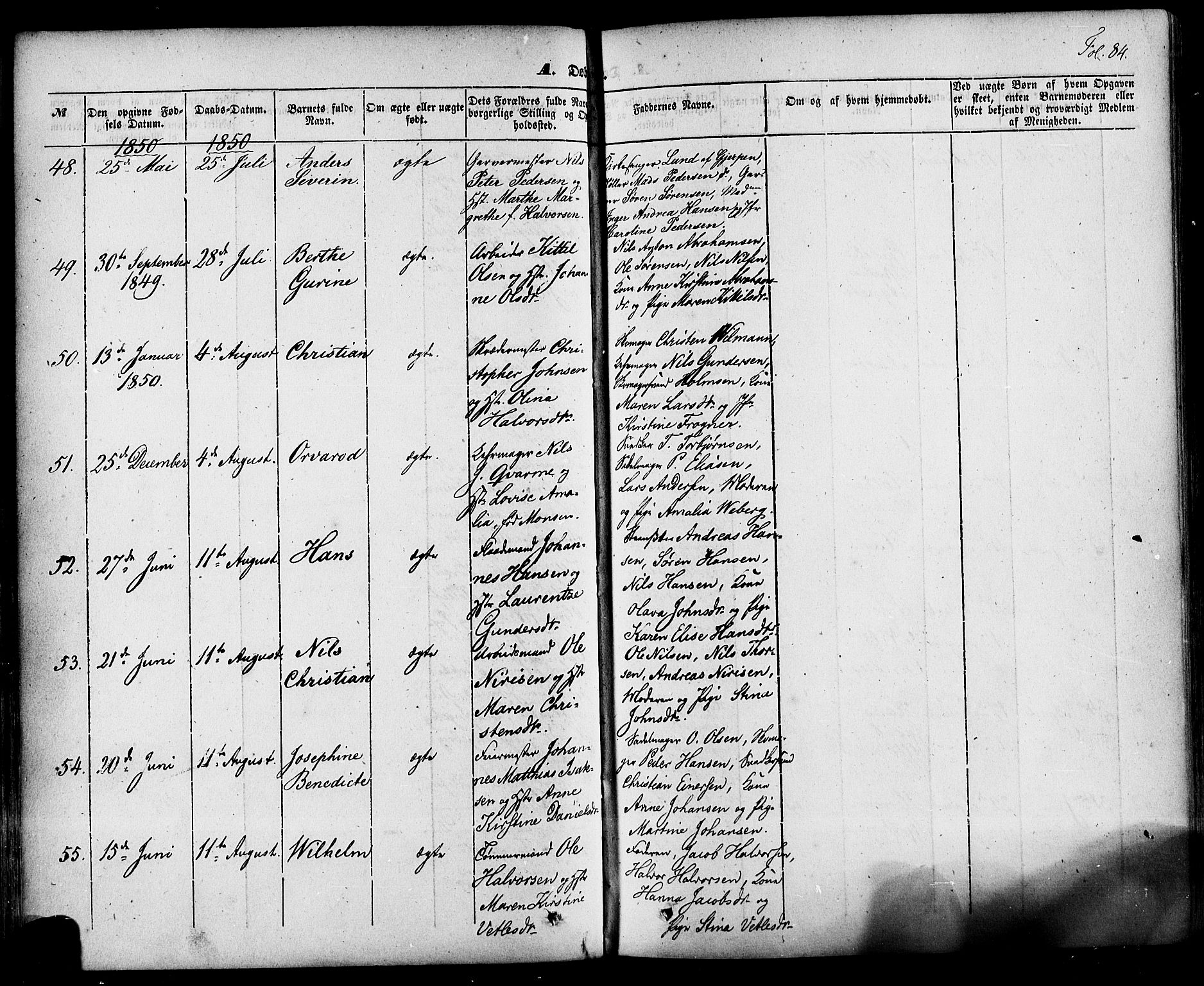 Skien kirkebøker, AV/SAKO-A-302/F/Fa/L0006a: Parish register (official) no. 6A, 1843-1856, p. 84