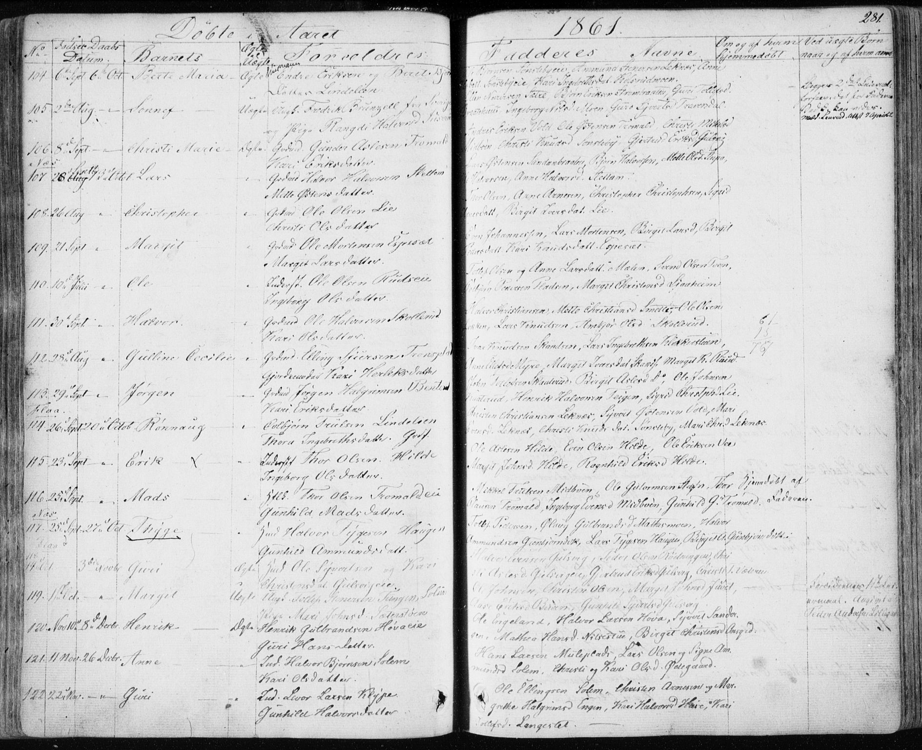 Nes kirkebøker, AV/SAKO-A-236/F/Fa/L0009: Parish register (official) no. 9, 1834-1863, p. 281