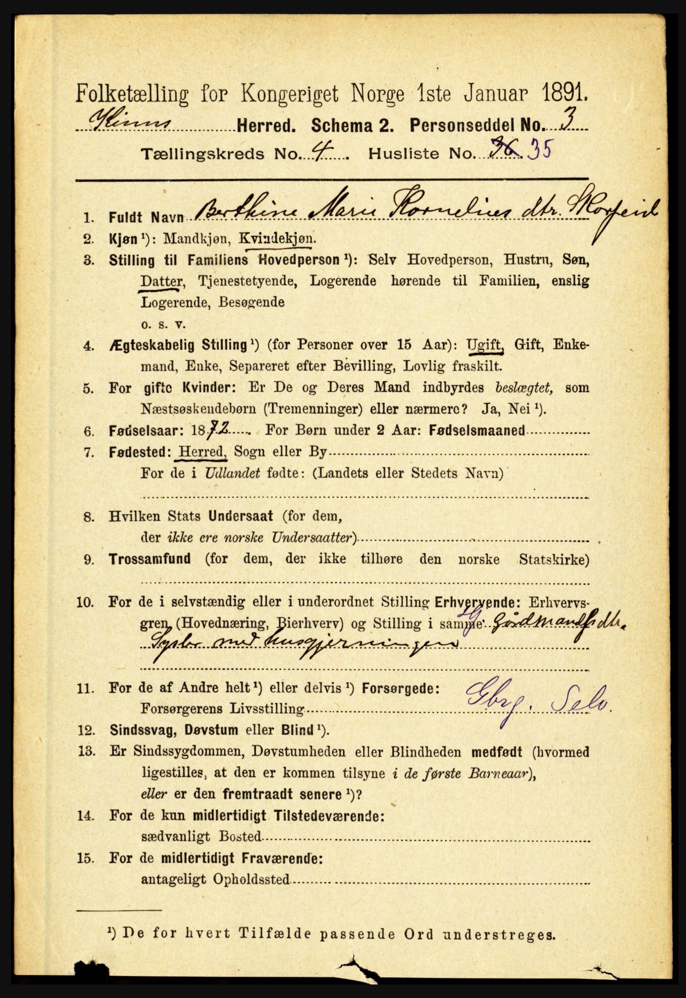 RA, 1891 census for 1437 Kinn, 1891, p. 1524