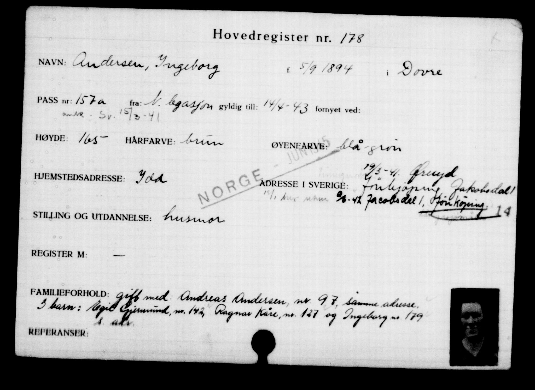 Utenriksstasjonene, Legasjonen i Stockholm, Flyktningkontoret, AV/RA-S-6753/V/Va/L0001: Kjesäterkartoteket, flyktninger med registreringsnr. 1-1000, 1940-1945, p. 288
