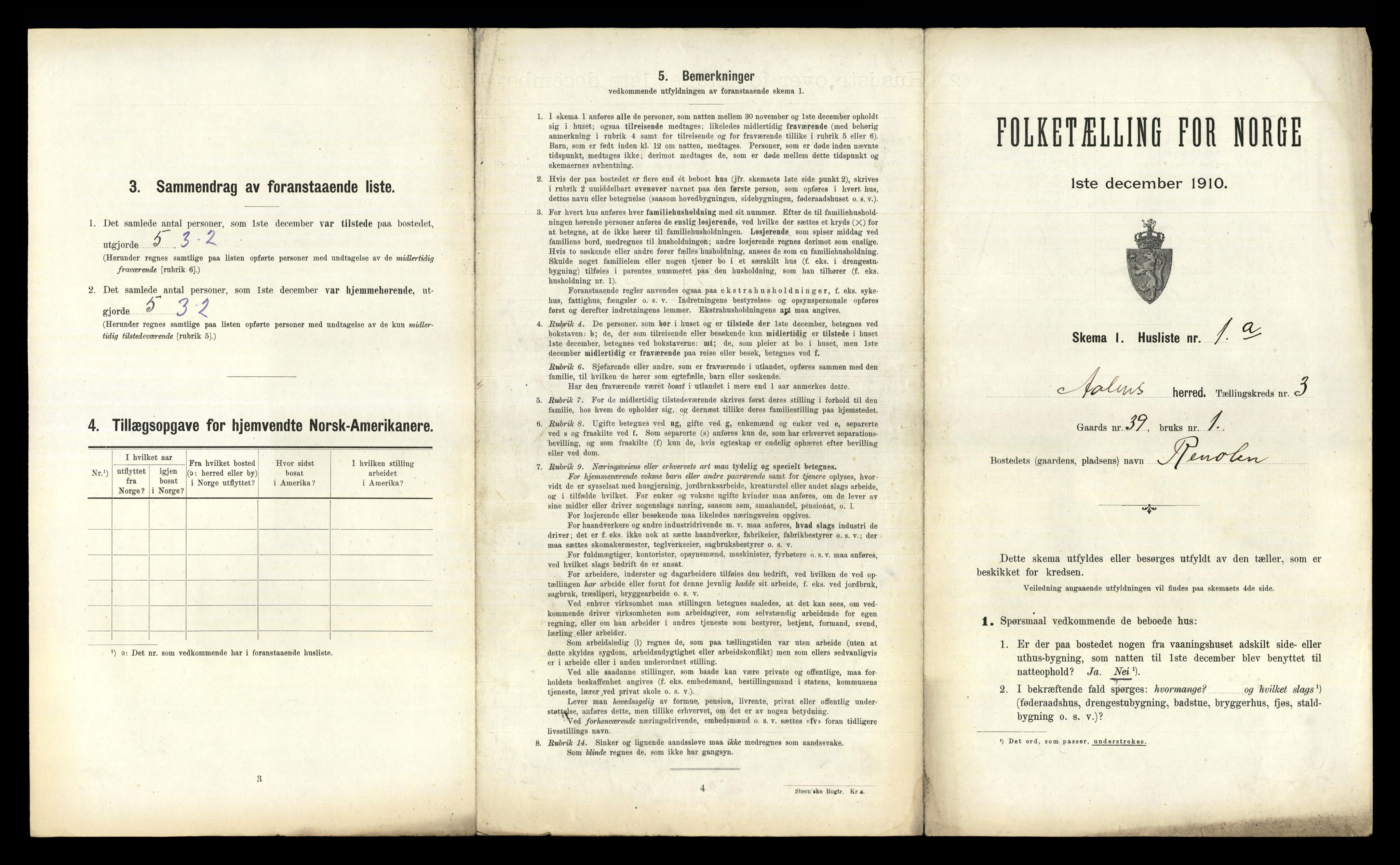 RA, 1910 census for Ålen, 1910, p. 231