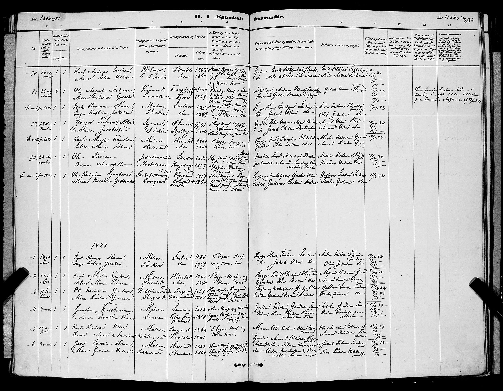 Eidanger kirkebøker, SAKO/A-261/G/Ga/L0002: Parish register (copy) no. 2, 1879-1892, p. 204