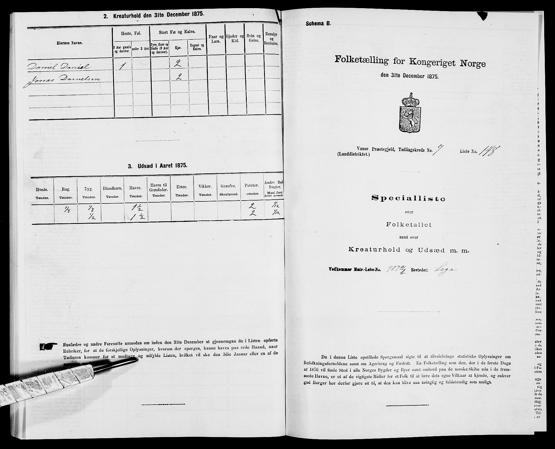 SAK, 1875 census for 1041L Vanse/Vanse og Farsund, 1875, p. 1473