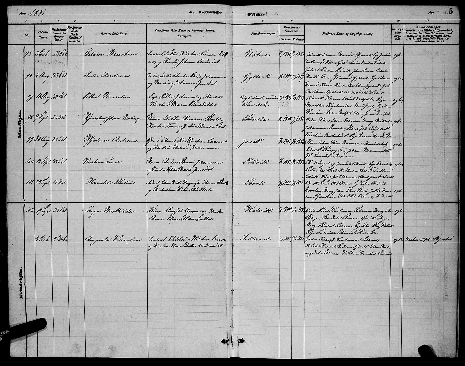 Ministerialprotokoller, klokkerbøker og fødselsregistre - Nordland, AV/SAT-A-1459/853/L0772: Parish register (official) no. 853A11, 1881-1900, p. 5