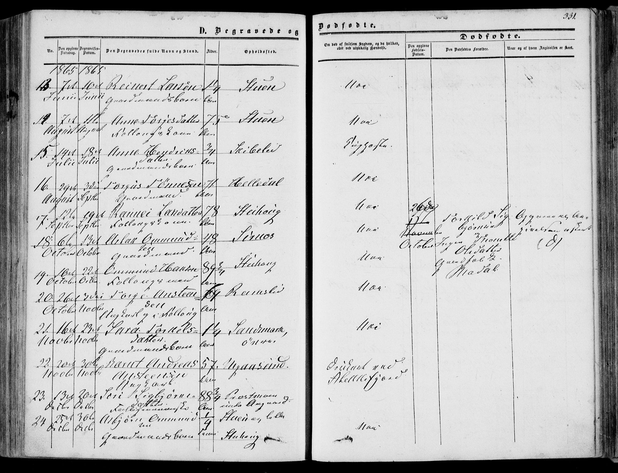 Bakke sokneprestkontor, AV/SAK-1111-0002/F/Fa/Faa/L0006: Parish register (official) no. A 6, 1855-1877, p. 331