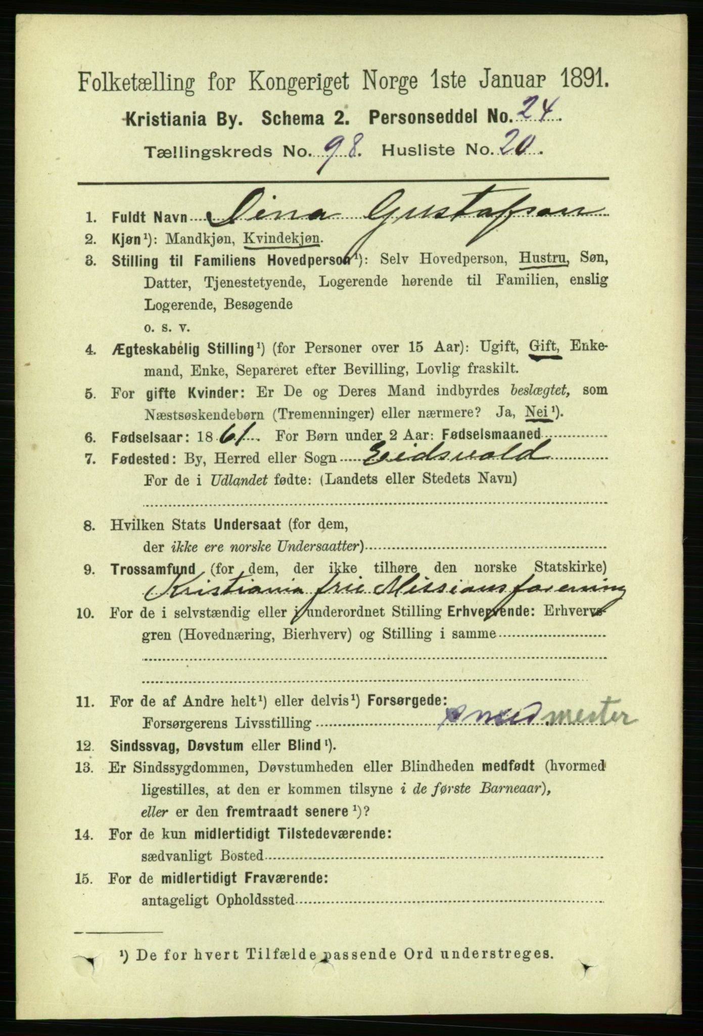 RA, 1891 census for 0301 Kristiania, 1891, p. 48352