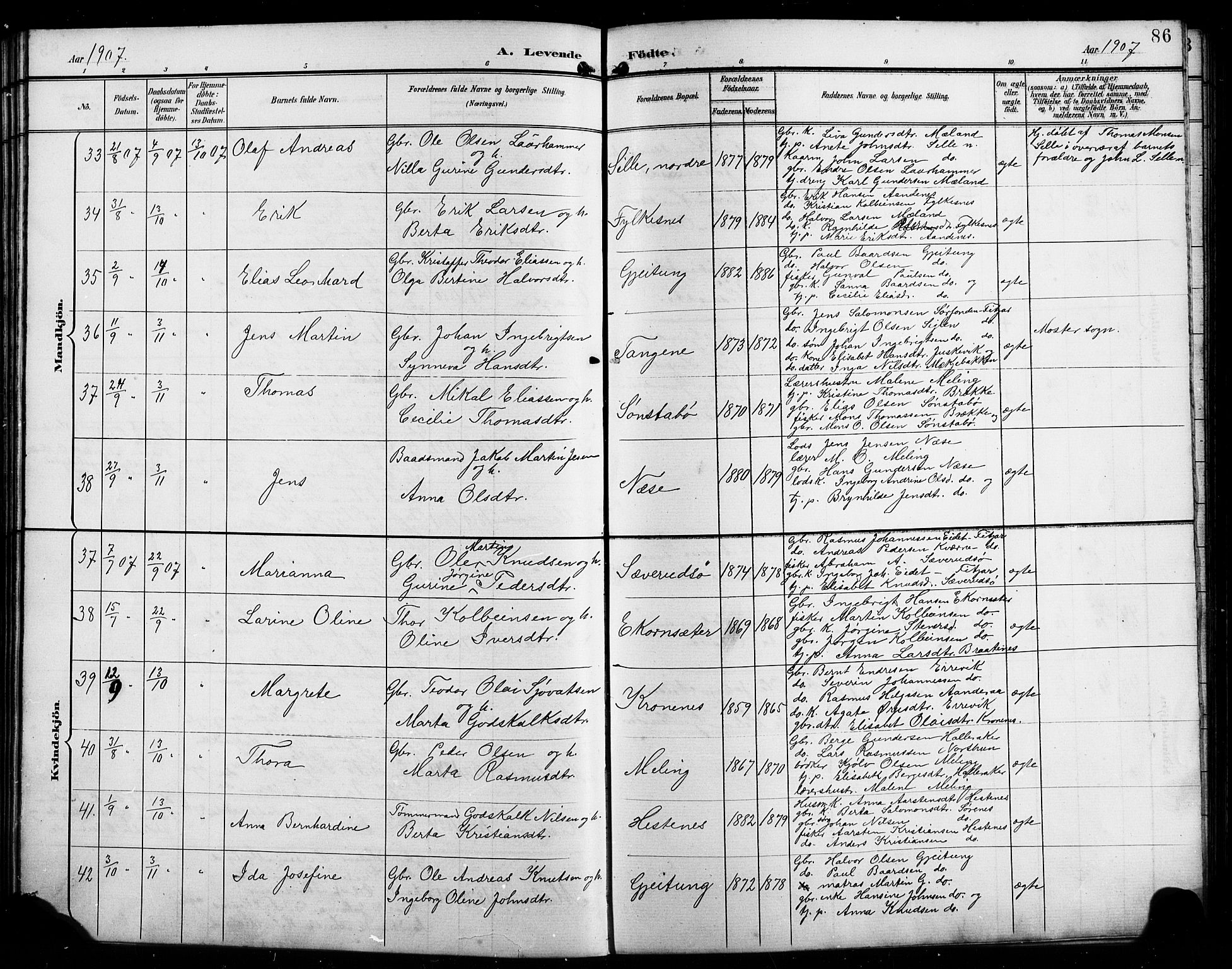 Finnås sokneprestembete, SAB/A-99925/H/Ha/Hab/Habb/L0004: Parish register (copy) no. B 4, 1897-1907, p. 86